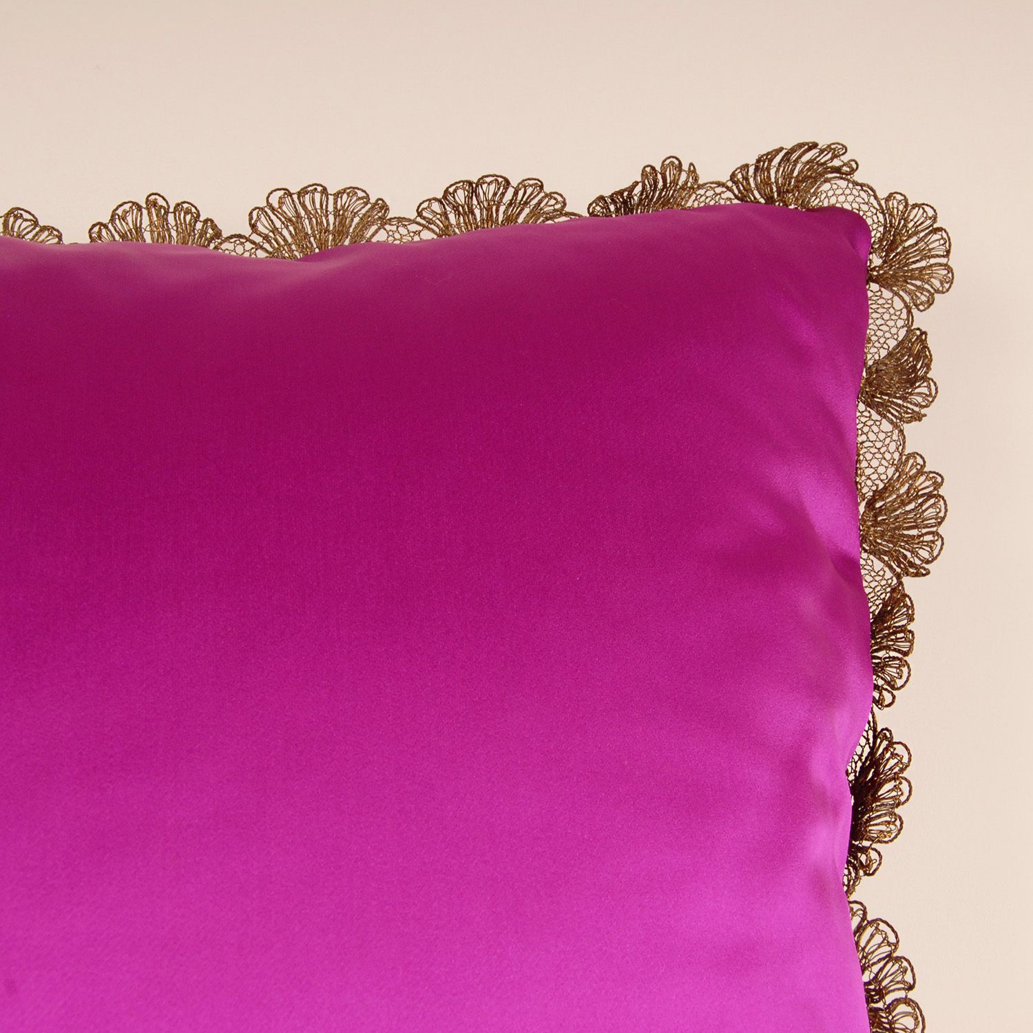 Napoleonic Empire Cushion Cannetille Metallic Embroidery Gold Thread French Silk Cushion Cover In Magenta photo buy