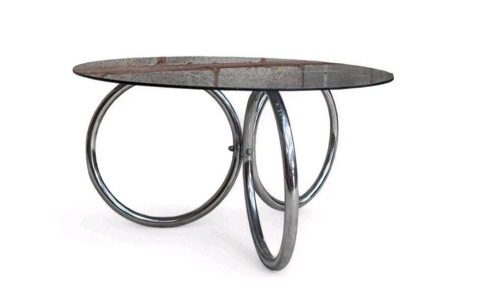 Chrome And Smoked Glass Space Age Coffee Table Mid Century Retro C1970