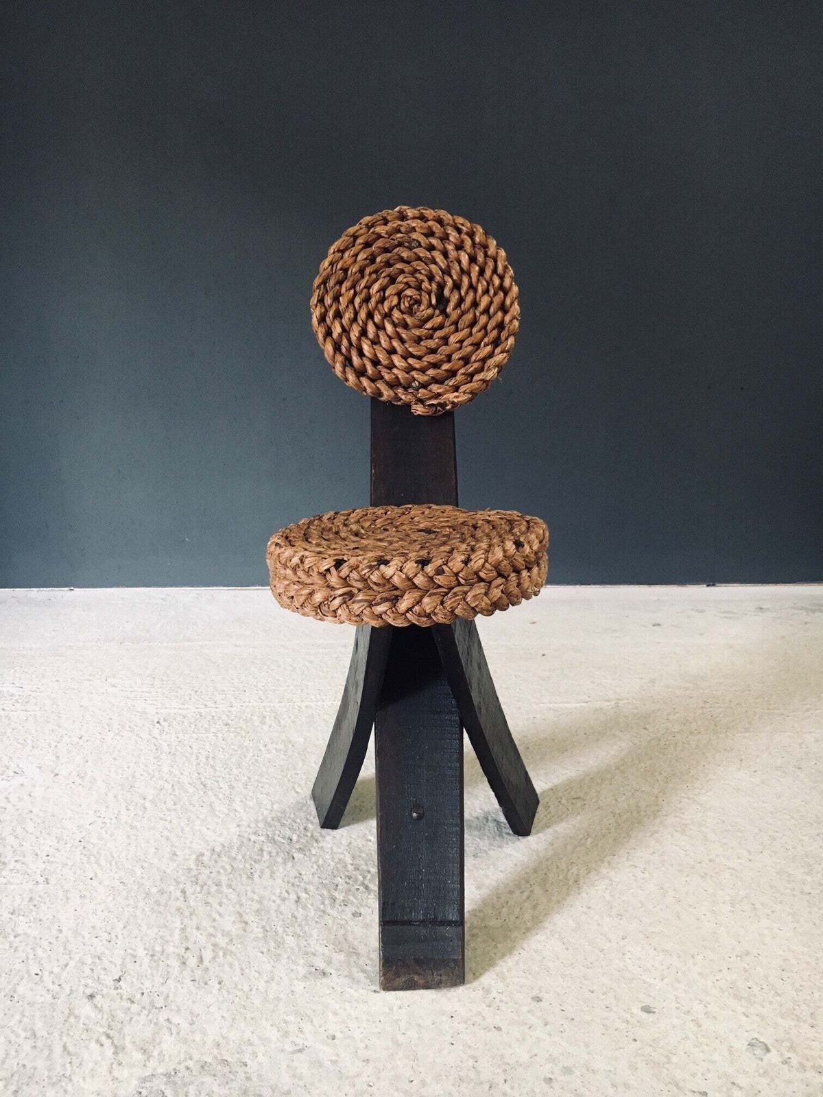 Furniture Mediterranean Design Tripod Side Chairs By Audoux Minet, France 1950's photo