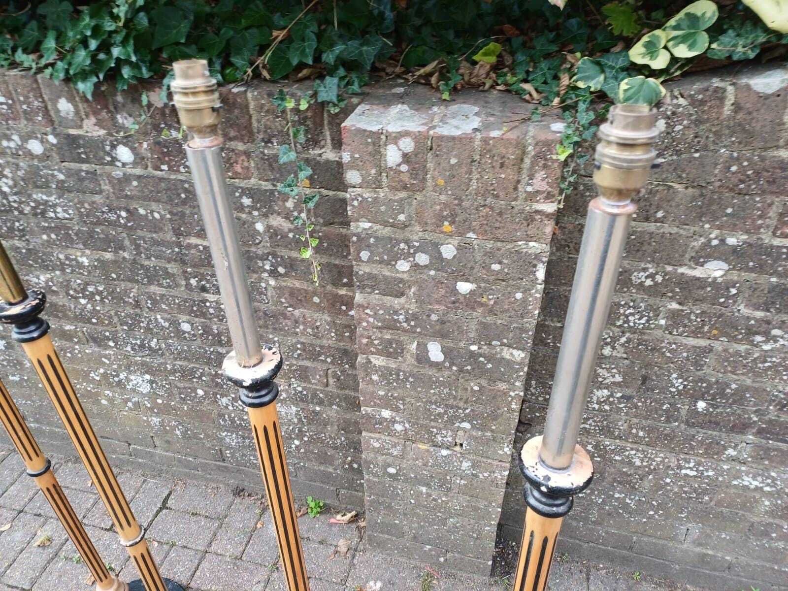 Vintage Wooden Floor Lamp Bases, Set Of 4, Retro Mid Century Tall Column Lamps, Art Decor Revival photo vinterior