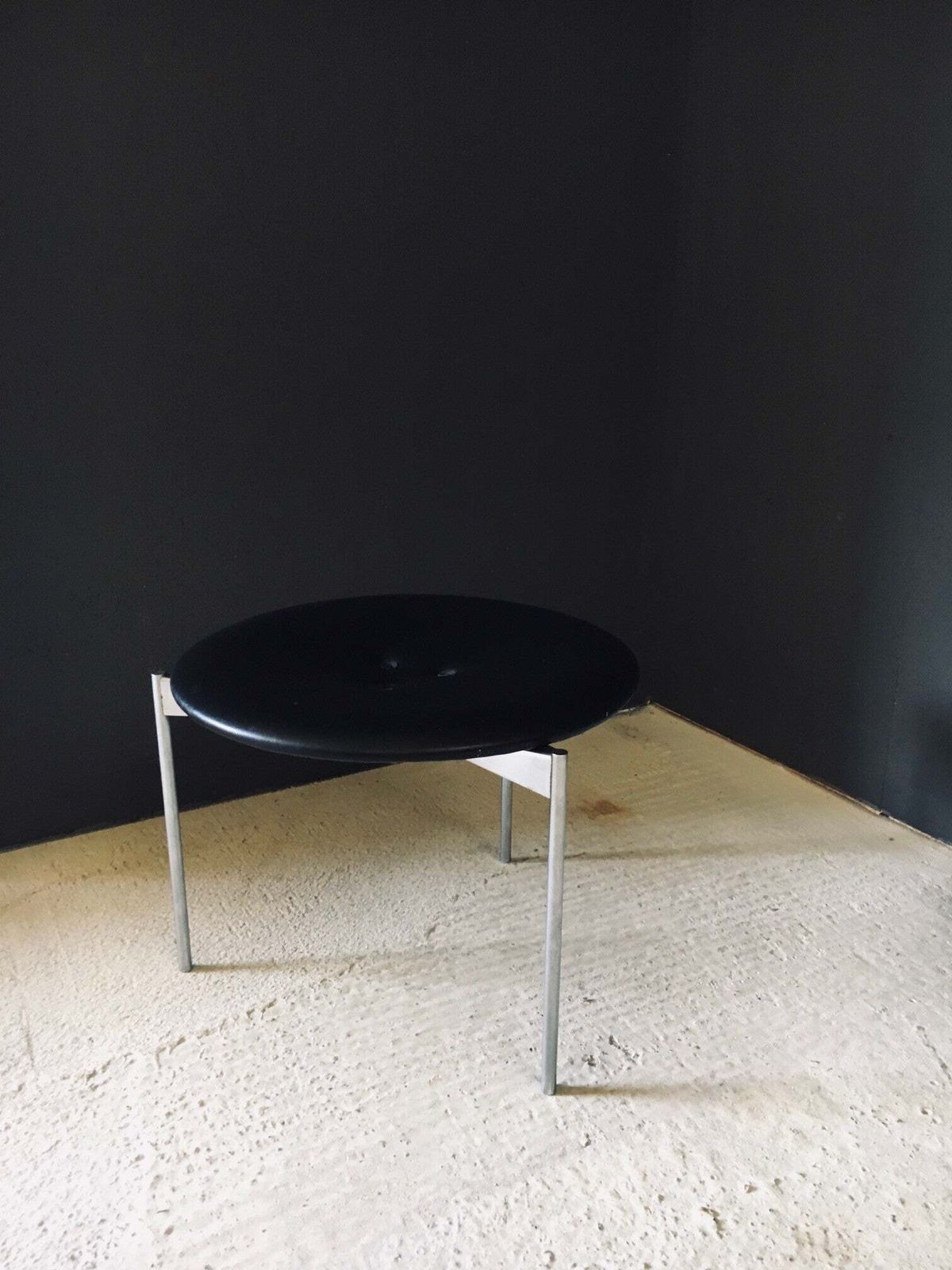 Midcentury Modern Design Leather Tripod Stool By Uno & östen Kristiansson For Luxus, Sweden 1960's photo buy