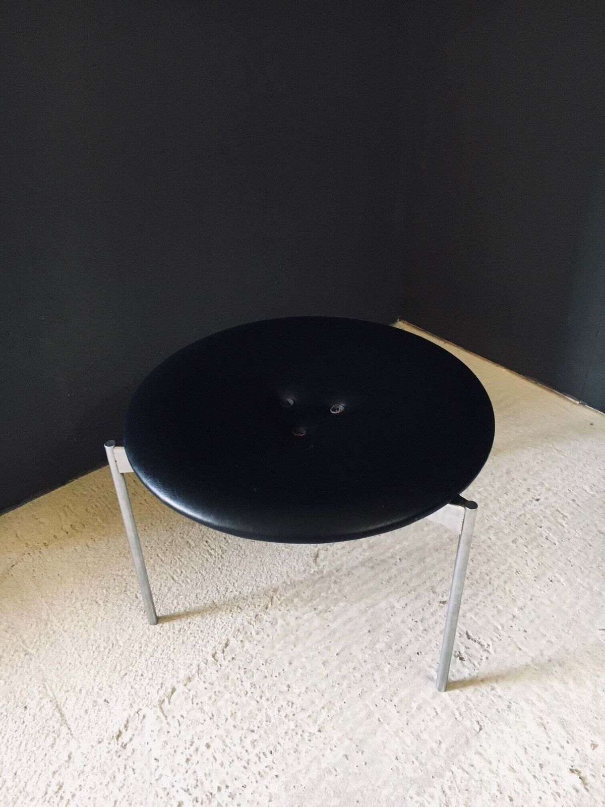 2000.0 Midcentury Modern Design Leather Tripod Stool By Uno & östen Kristiansson For Luxus, Sweden 1960's photo