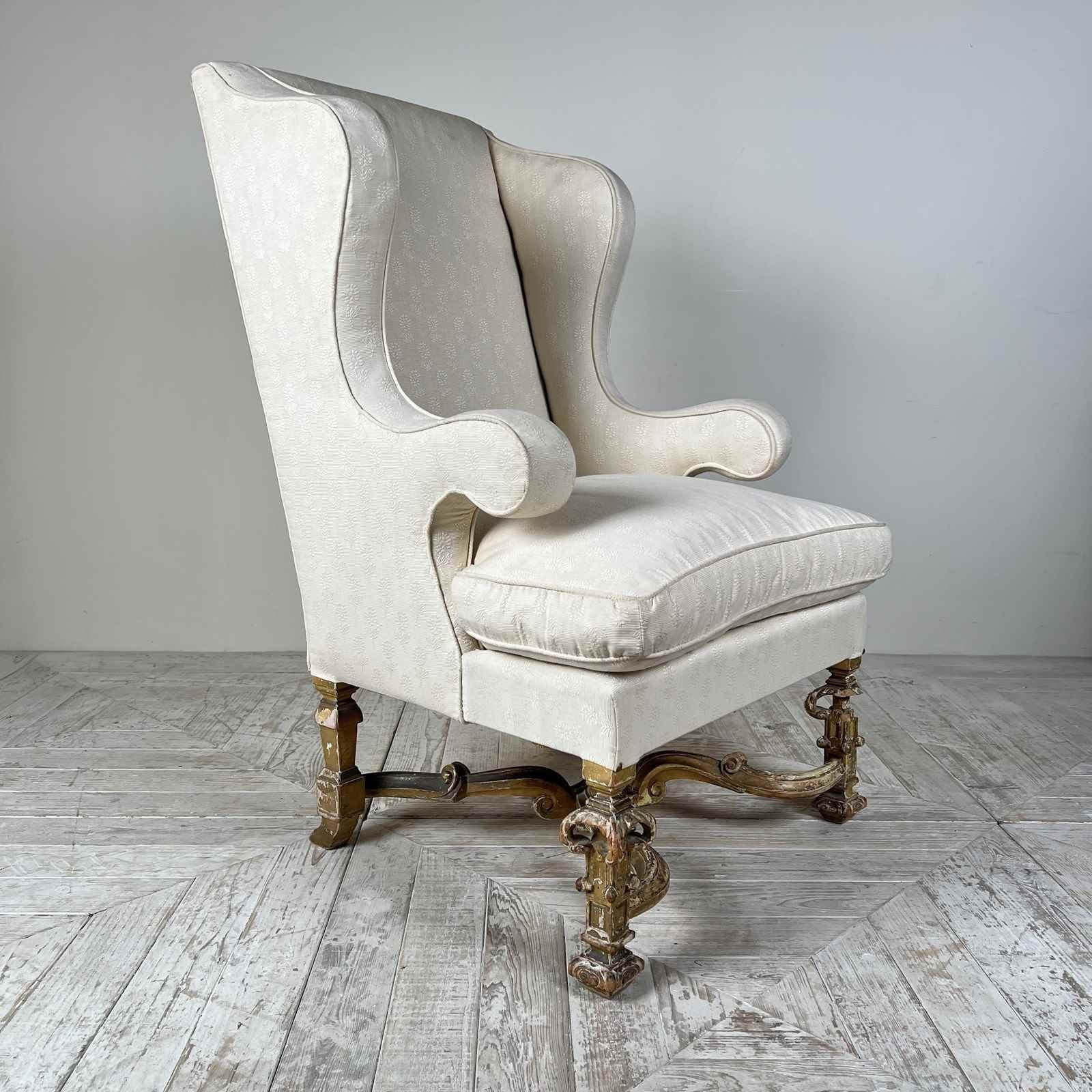 Antique Giltwood Wingback Armchair In The Late 17th Style