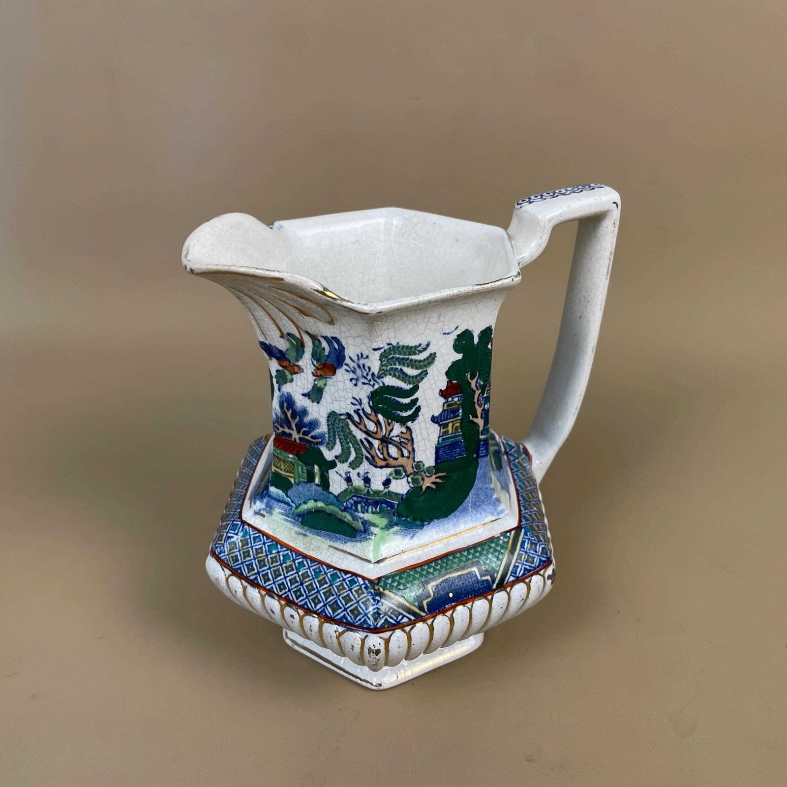 Vintage Gater, Hall & Co Oriental Jug Vase Pitcher Chinoiserie Chinese Hand Painted Ceramic Porcelain Windowsill Table Flower Display photo Home Decor