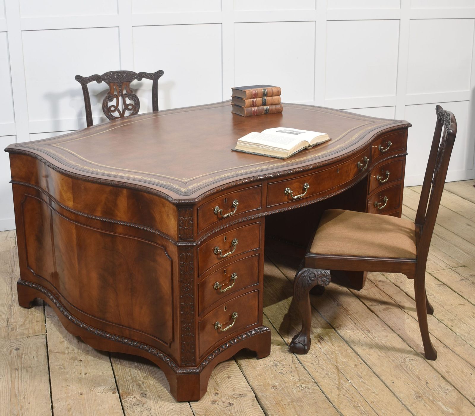 Chippendale Revival Mahogany Serpentine Partner’s Desk