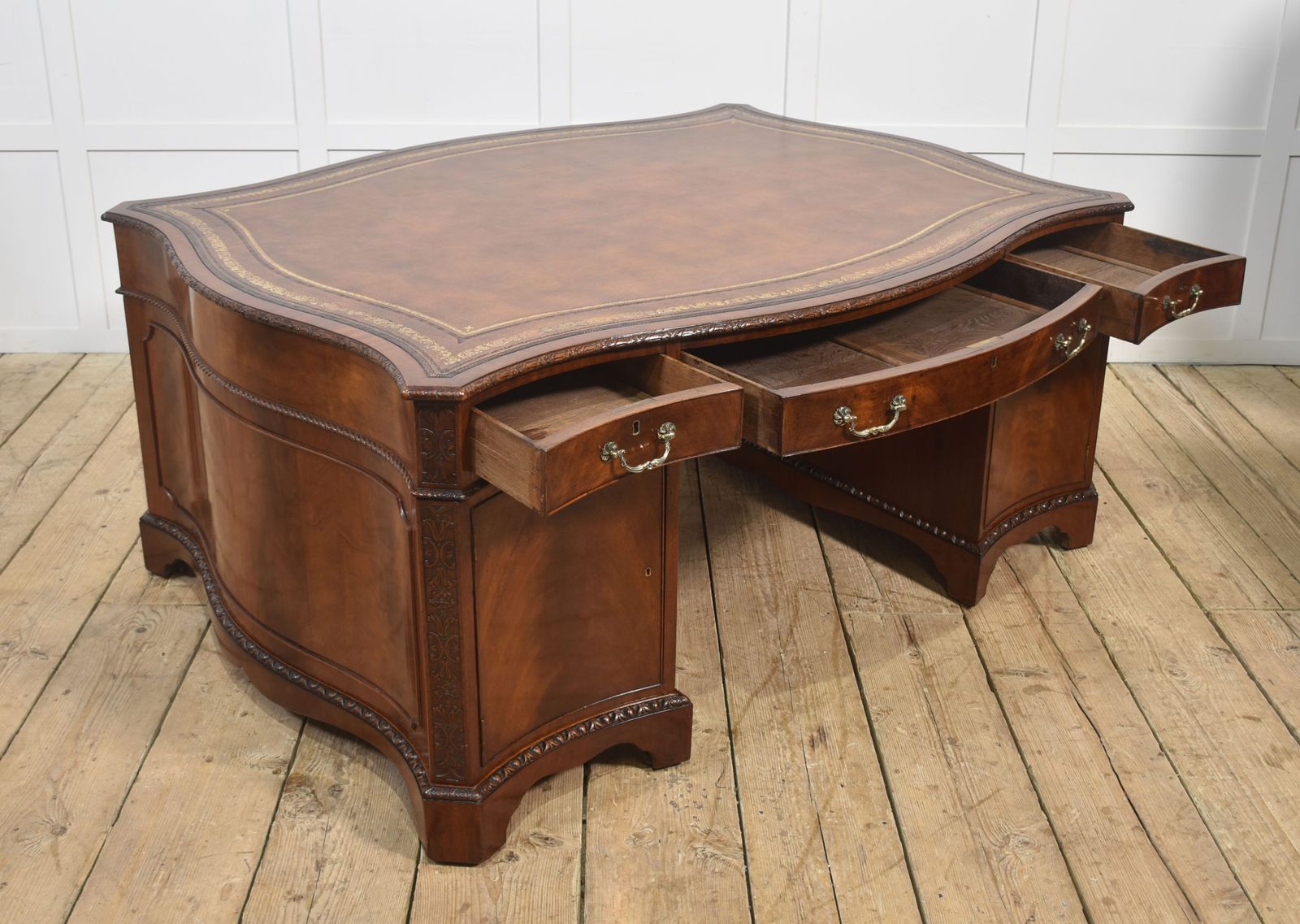 Chippendale Revival Mahogany Serpentine Partner’s Desk photo 7740.0