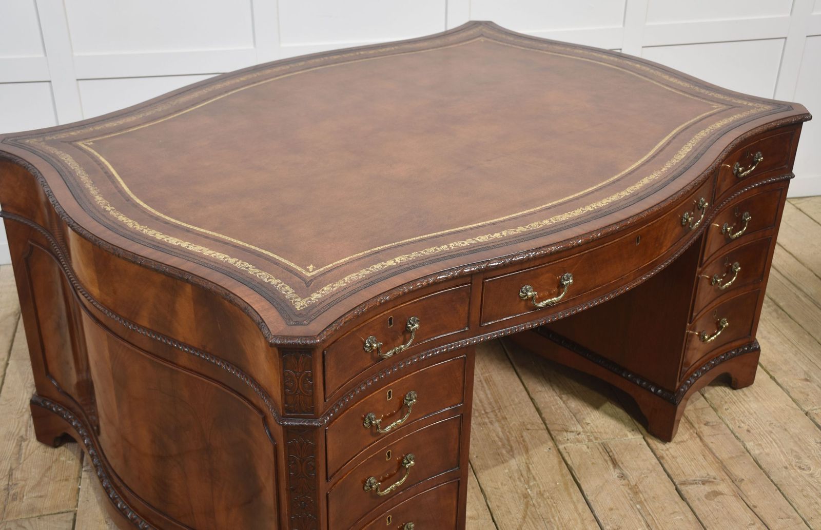 photo buy Chippendale Revival Mahogany Serpentine Partner’s Desk