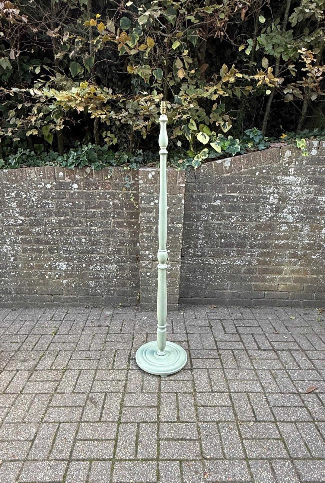 Mid Century Tall Painted Green Shabby Chic Wooden Floor Lamp Base, Vintage Retro Lighting, Shabby Chic Cottage Style Standard Lamp 156cm