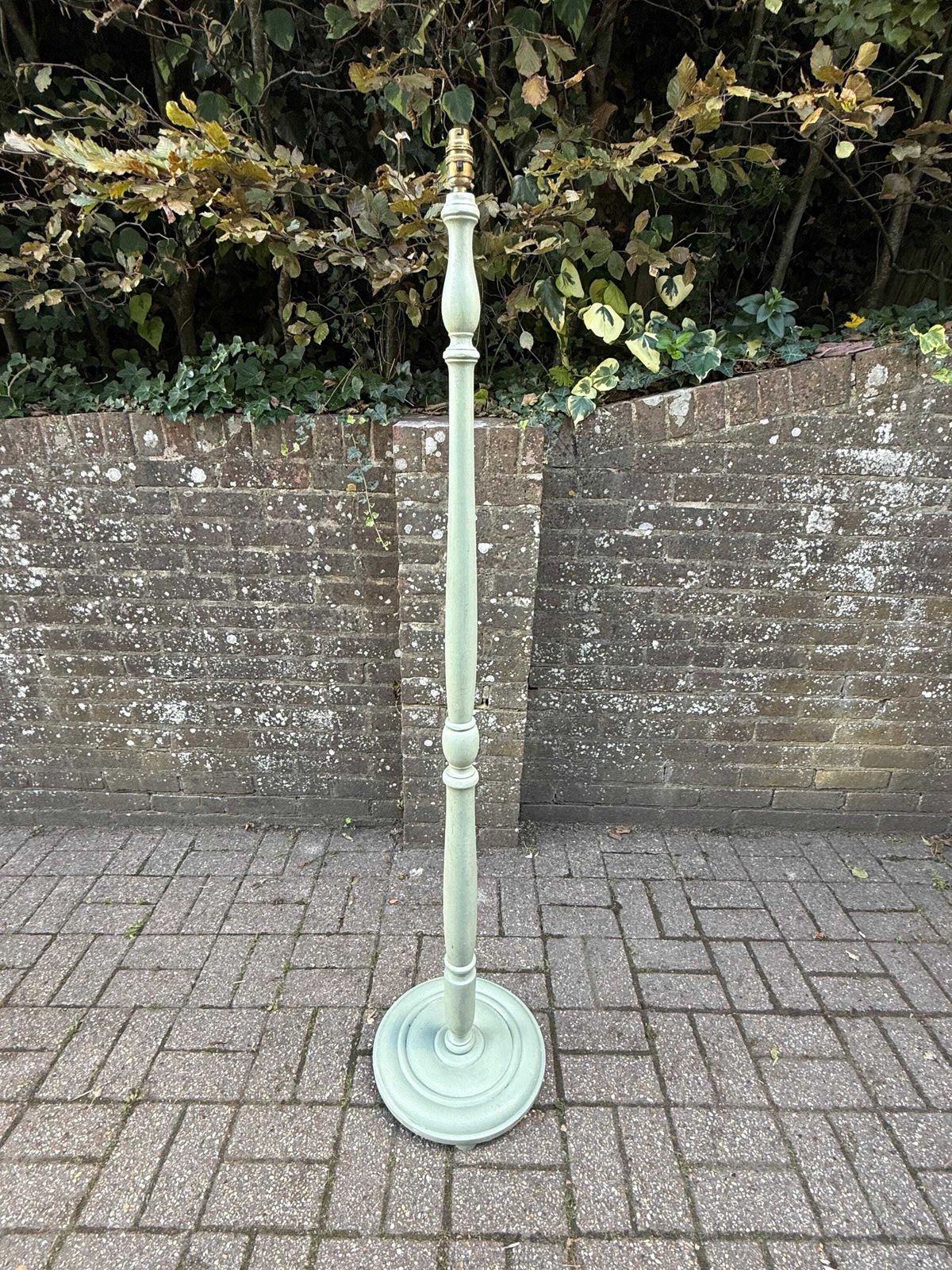 Mid Century Tall Painted Green Shabby Chic Wooden Floor Lamp Base, Vintage Retro Lighting, Shabby Chic Cottage Style Standard Lamp 156cm photo furniture