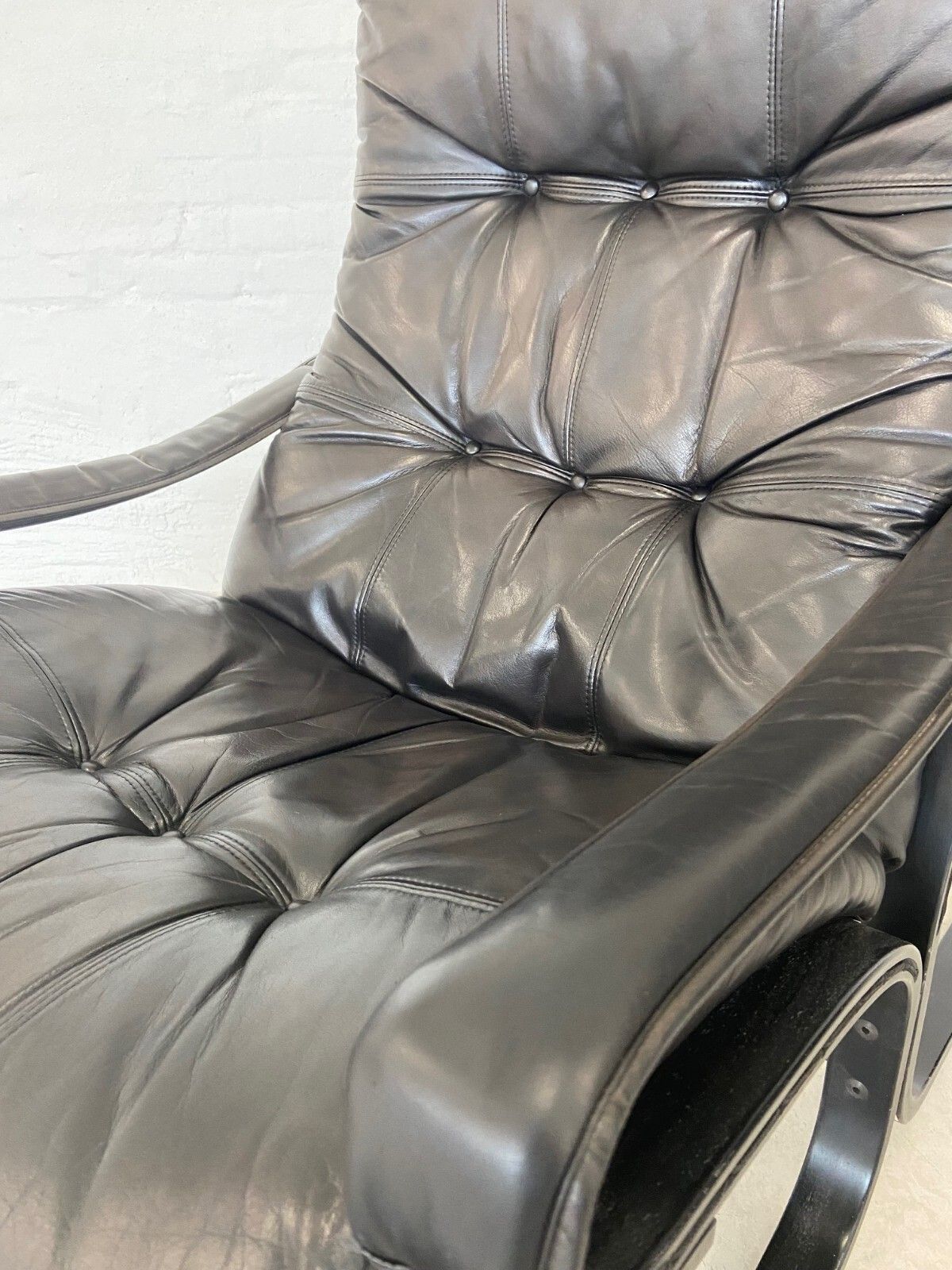 825.0 Vintage Mid Century  Scandinavian Black Leather Lounge Chair By Ingmar Relling photo