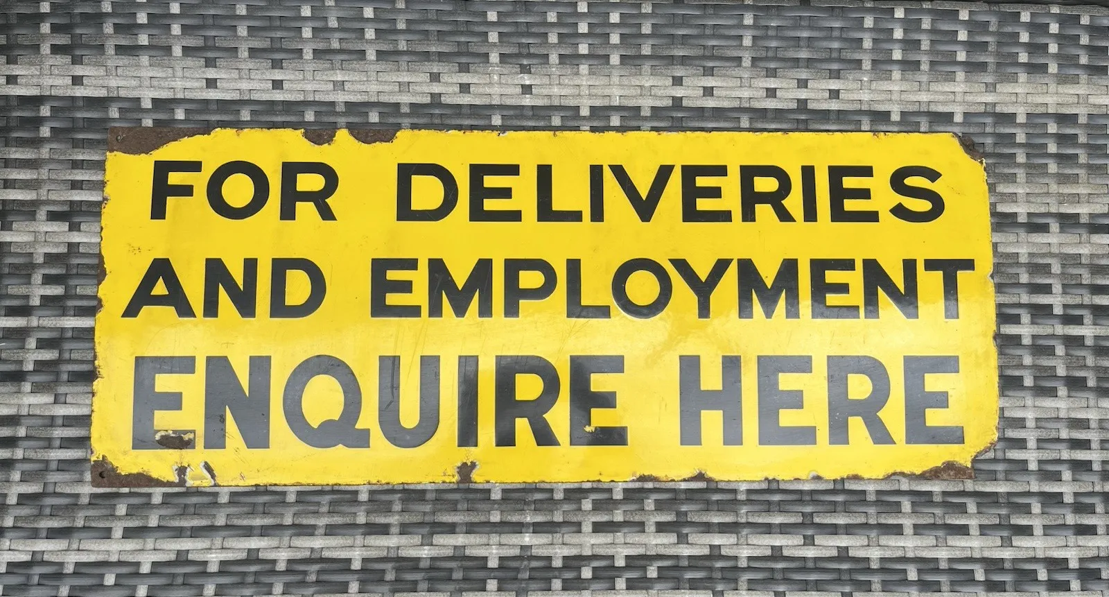 Rare Antique British Military Base Deliveries & Employment Metal Enamel Sign photo furniture