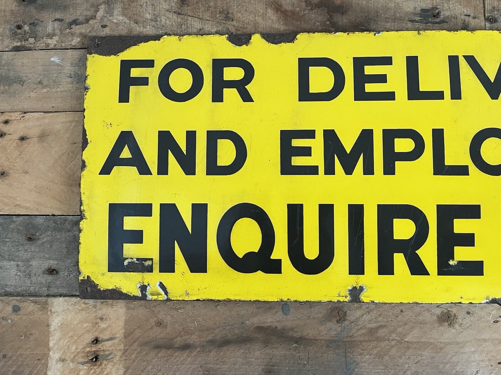 photo furniture Rare Antique British Military Base Deliveries & Employment Metal Enamel Sign