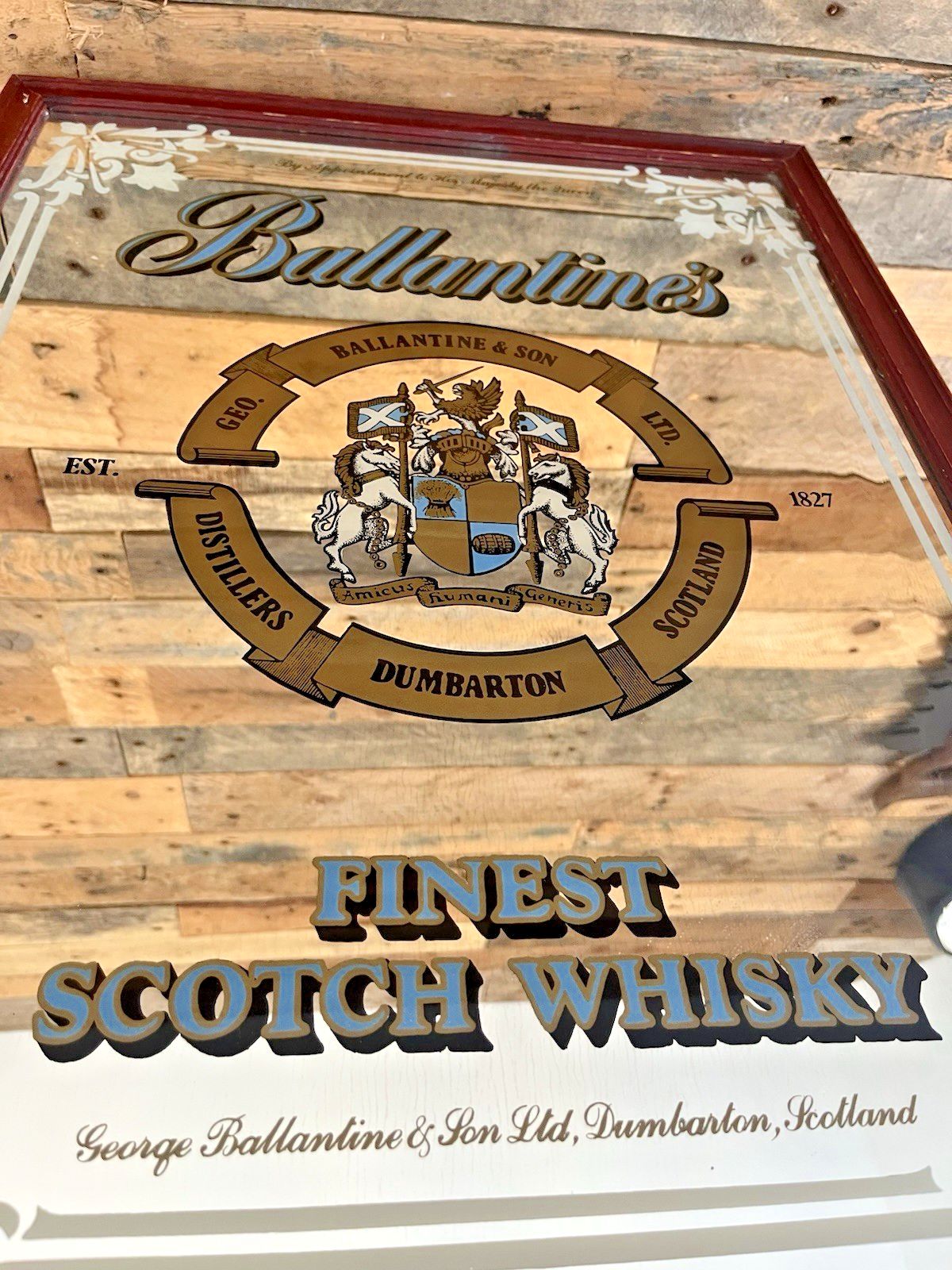photo vinterior Large Vintage 60's Ballantines Finest Scotch Whisky Dumbarton Pub Picture Mirror