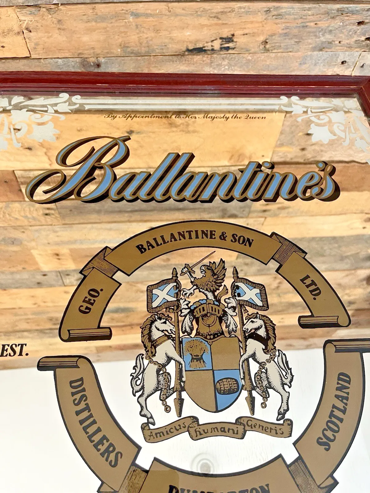 photo buy Large Vintage 60's Ballantines Finest Scotch Whisky Dumbarton Pub Picture Mirror