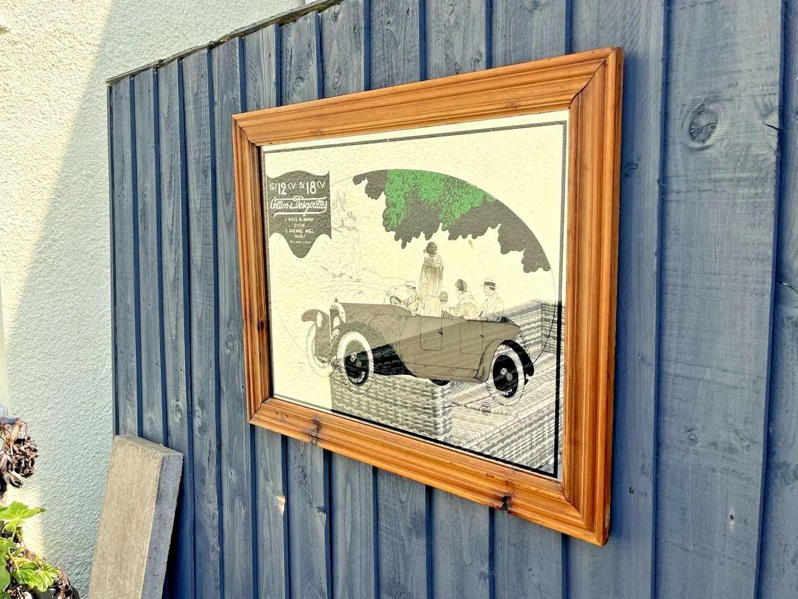 Large Vintage Cottin & Desgouttes French Car Advertising Lyon Pub Picture Mirror photo vinterior