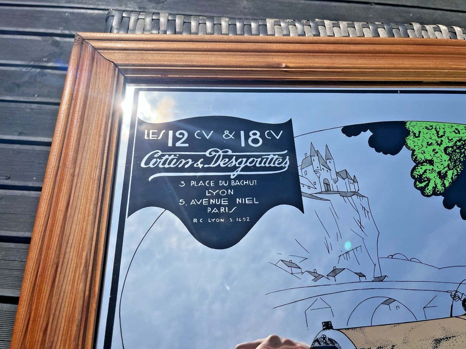 photo for sale Large Vintage Cottin & Desgouttes French Car Advertising Lyon Pub Picture Mirror