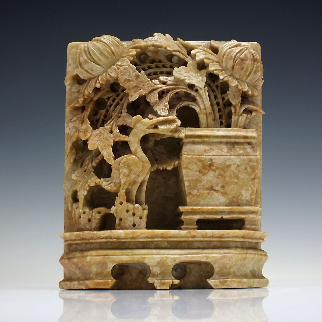 Large Pair Of Chinese Hand Carved Shoushan Soapstone Bookends With Cranes C1920 photo for sale