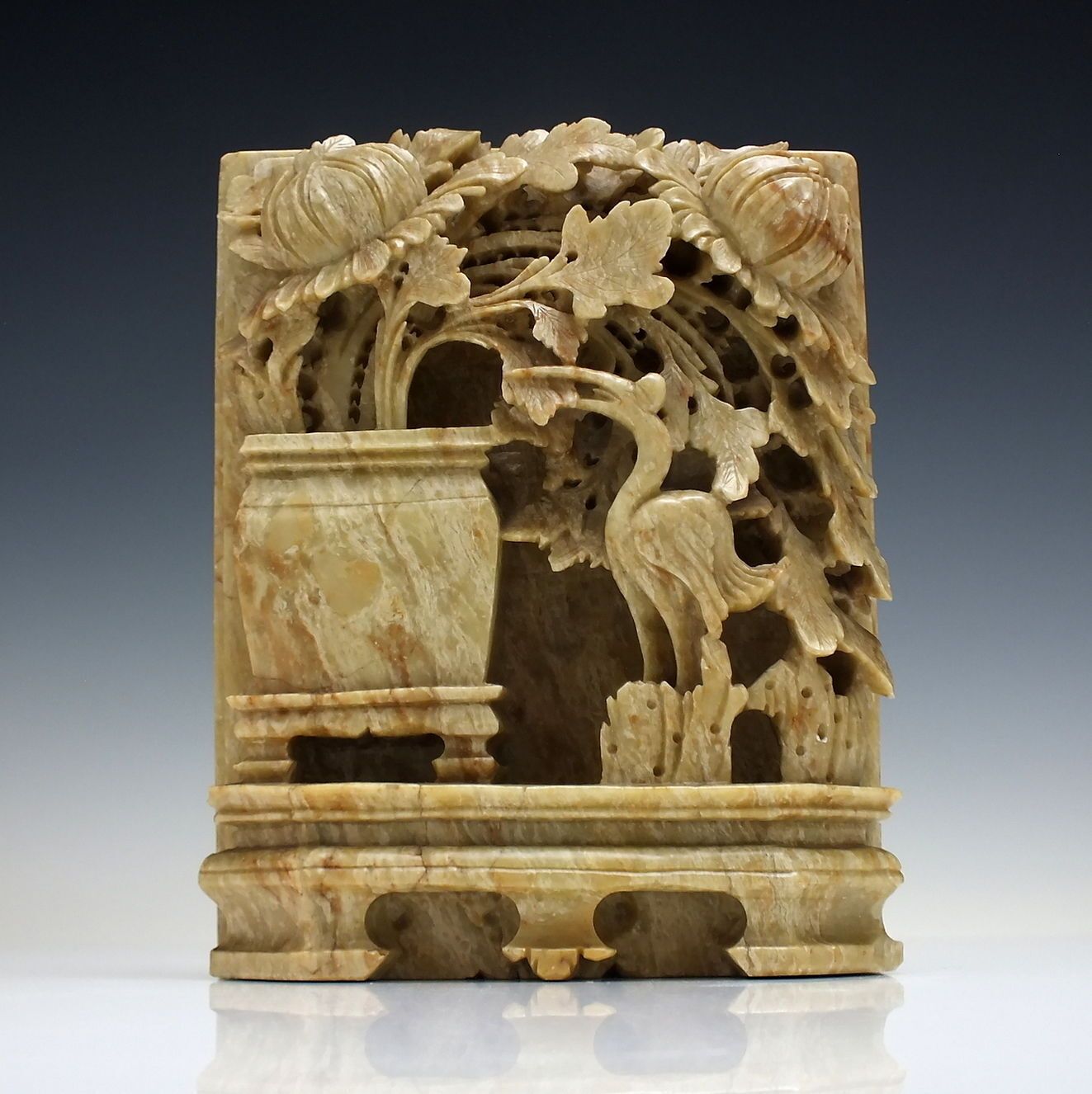 Large Pair Of Chinese Hand Carved Shoushan Soapstone Bookends With Cranes C1920 photo 390.0
