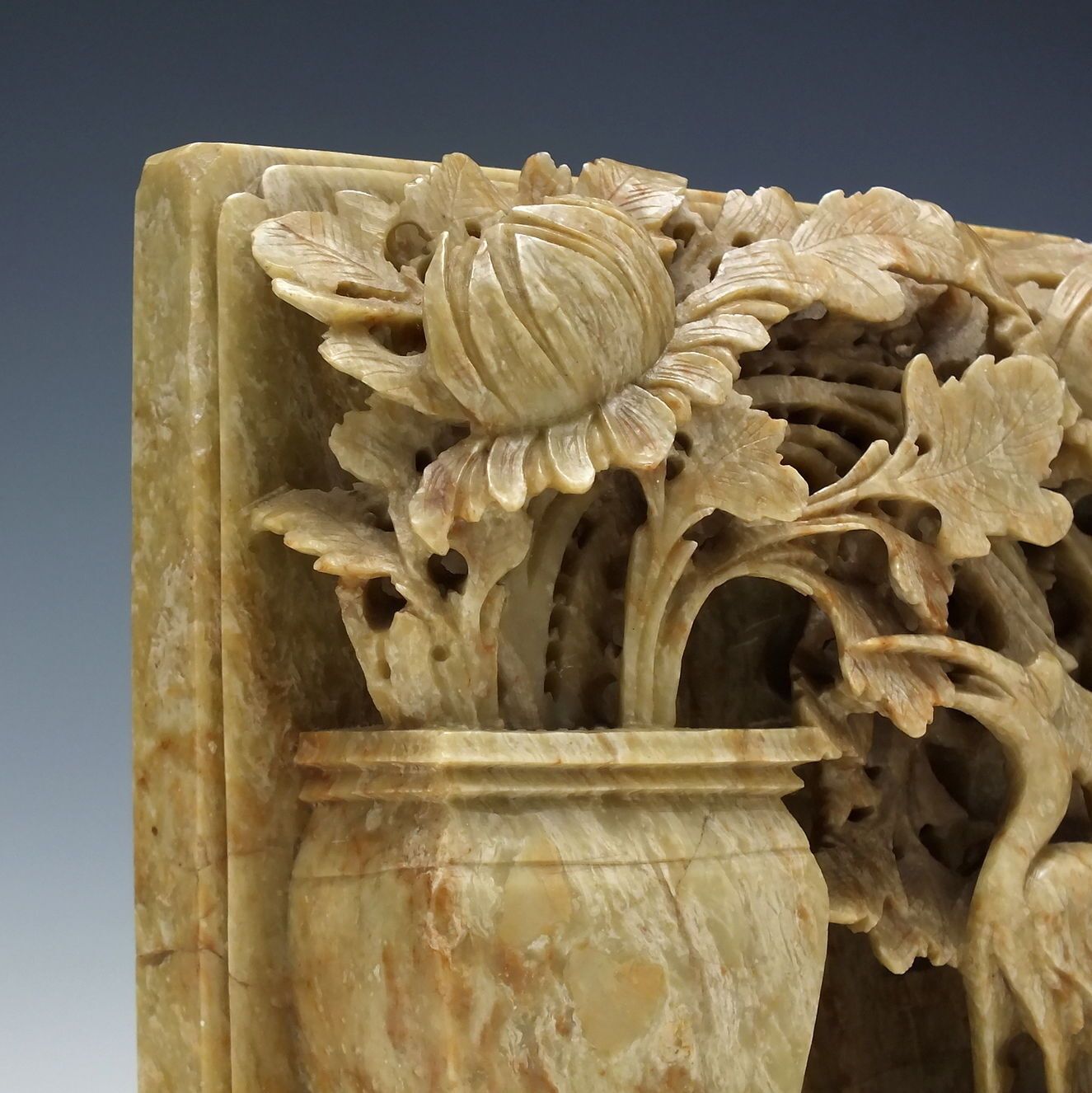Large Pair Of Chinese Hand Carved Shoushan Soapstone Bookends With Cranes C1920 photo buy