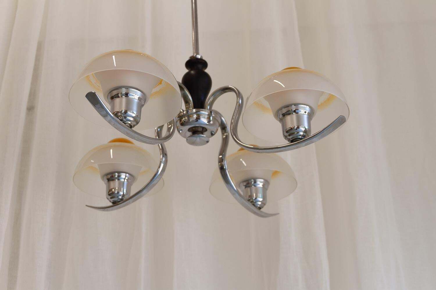 Danish Art Deco "Fried Egg" Chandelier By Fog & Mørup, 1930s. photo for sale