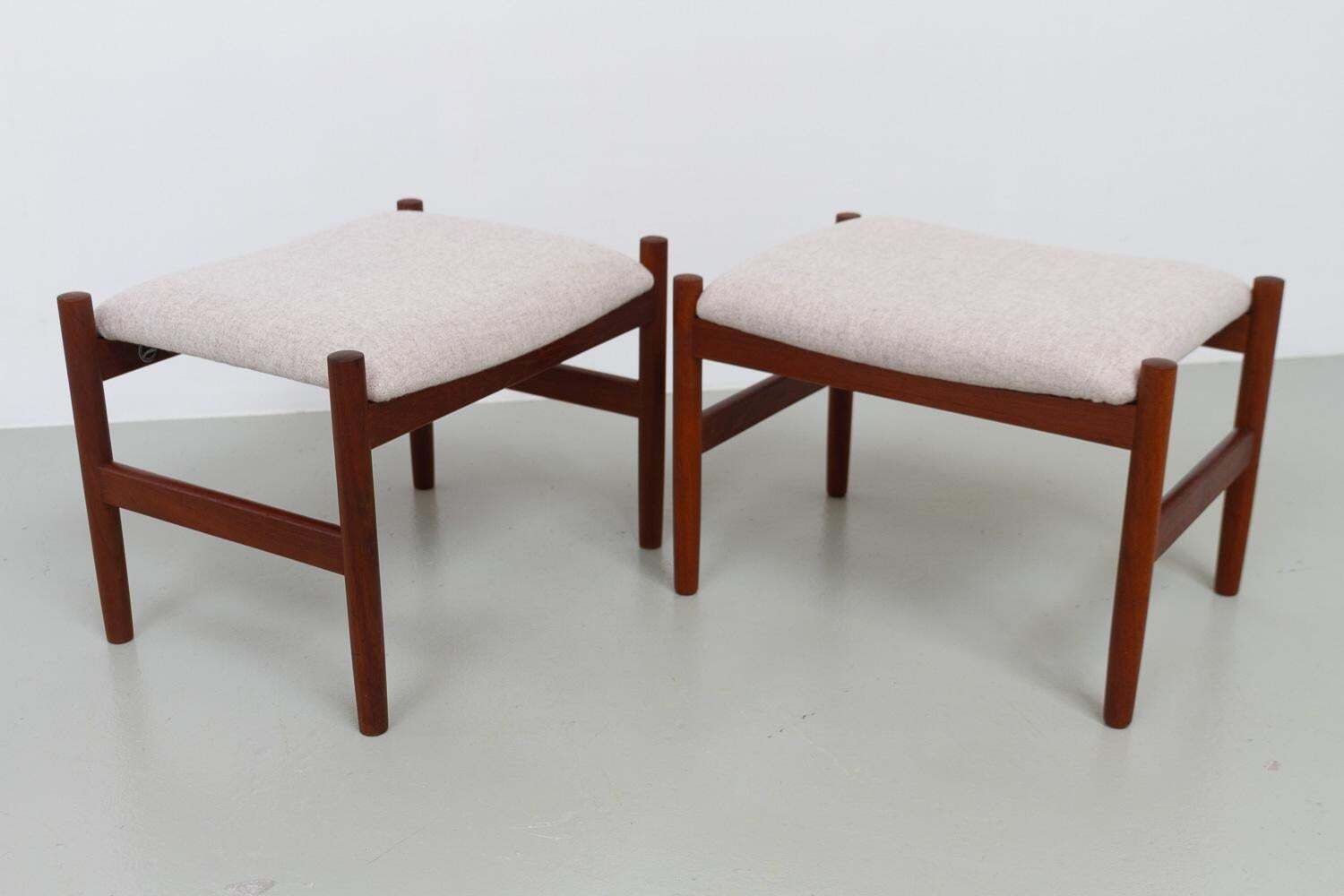 Danish Modern Teak And Wool Ottomans By Hugo Frandsen, 1960s, Set Of 2 photo for sale