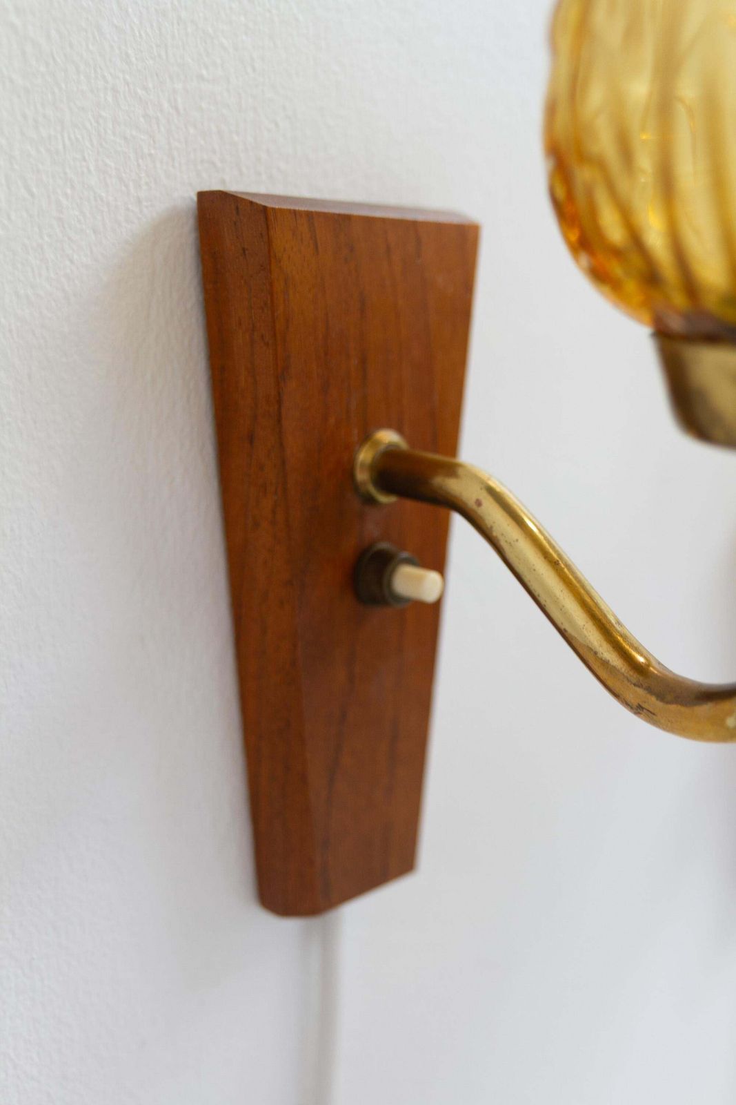 Danish Brass And Amber Glass Wall Sconces By Laoni, 1960s. Set Of 2. photo vinterior
