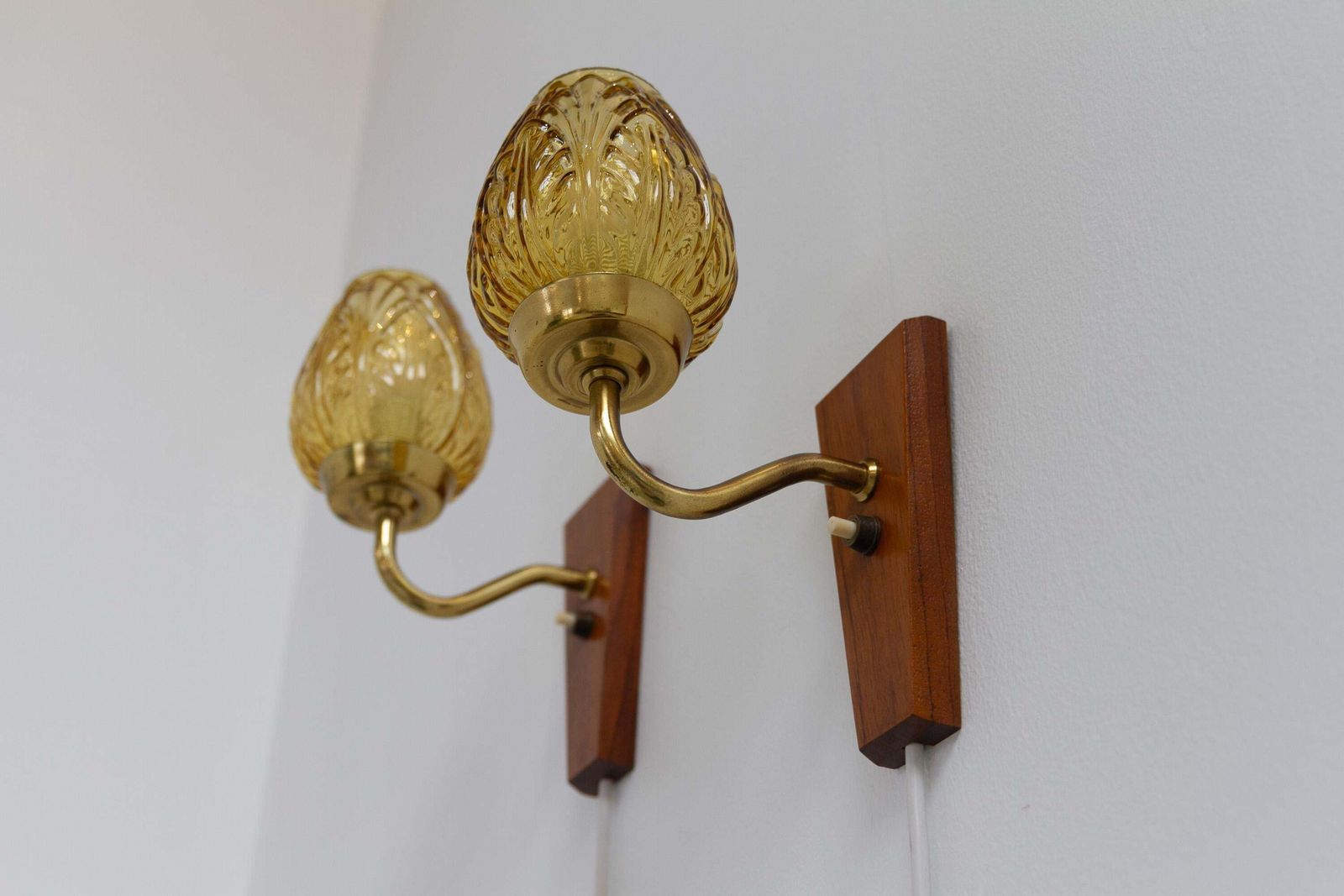 Danish Brass And Amber Glass Wall Sconces By Laoni, 1960s. Set Of 2. photo vintage