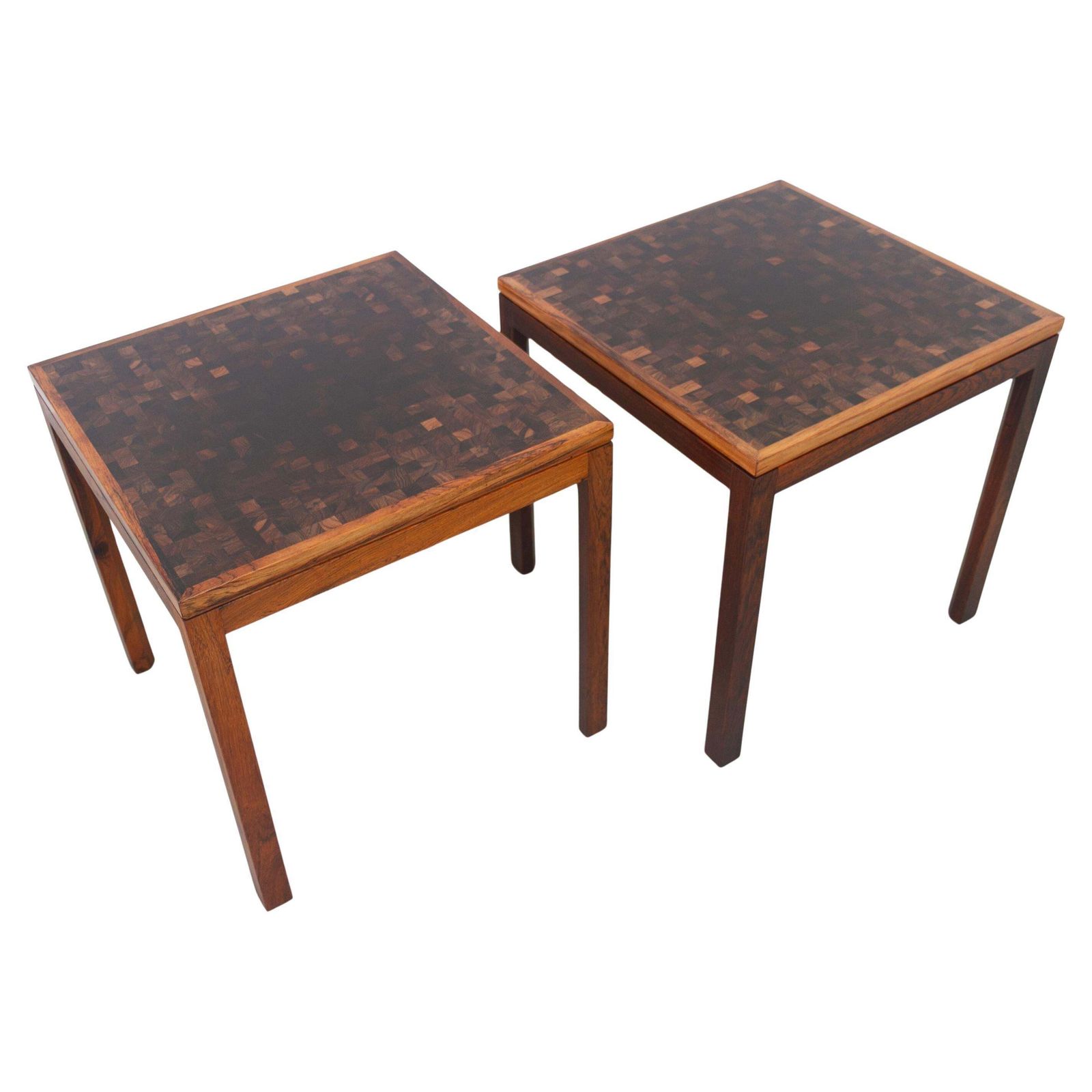 Danish Modern Rosewood Mosaic Side Tables By Tranekær Denmark, 1960s. Set Of 2.