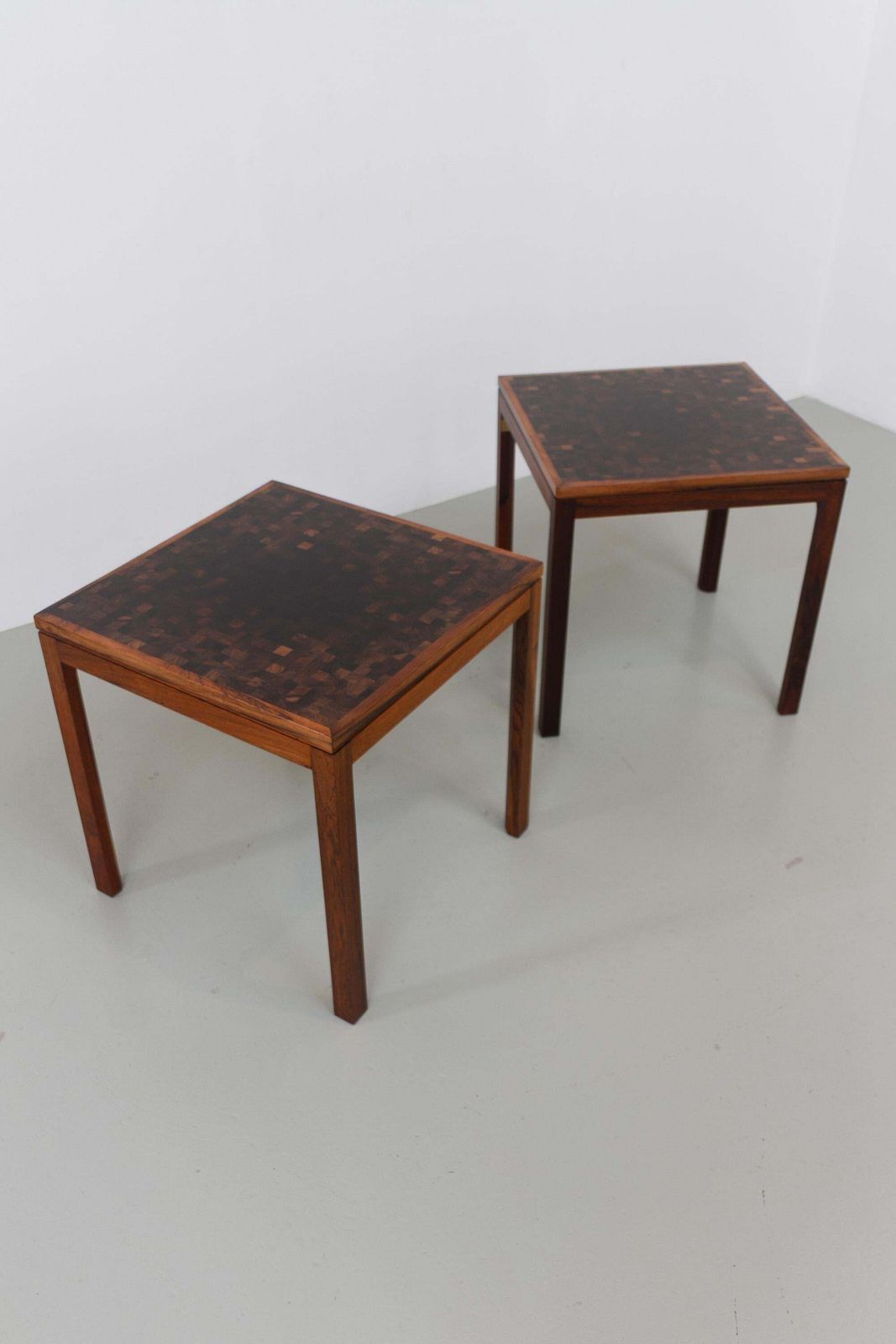 Danish Modern Rosewood Mosaic Side Tables By Tranekær Denmark, 1960s. Set Of 2. photo for sale