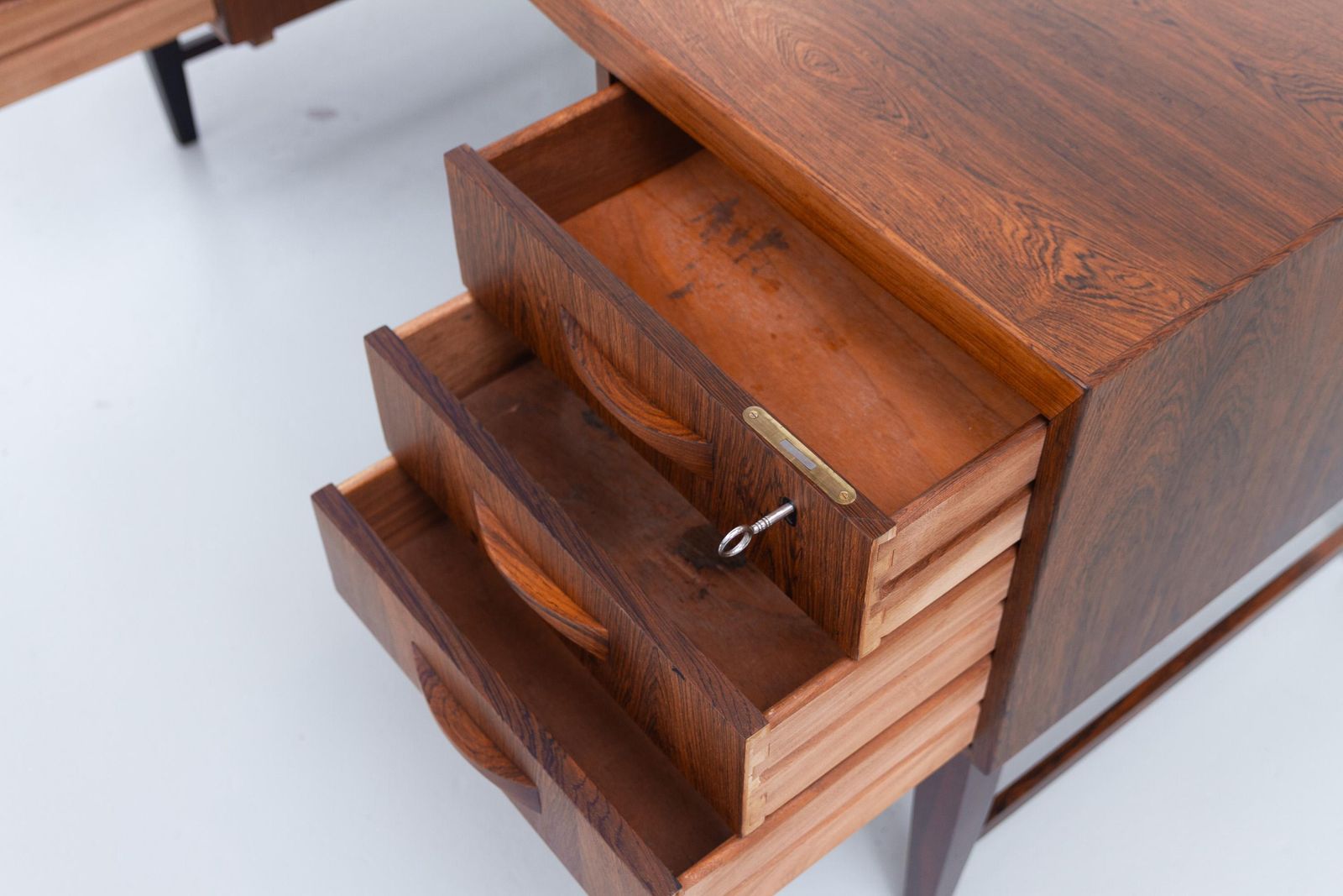 photo vintage Danish Mid Century Freestanding Rosewood Desk By Clausen & Søn, 1960s.