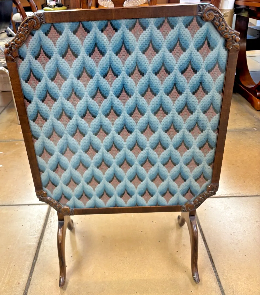 Retro Mahogany And Fabric Folding Fire Screen Side Table By The Needlewoman Shop