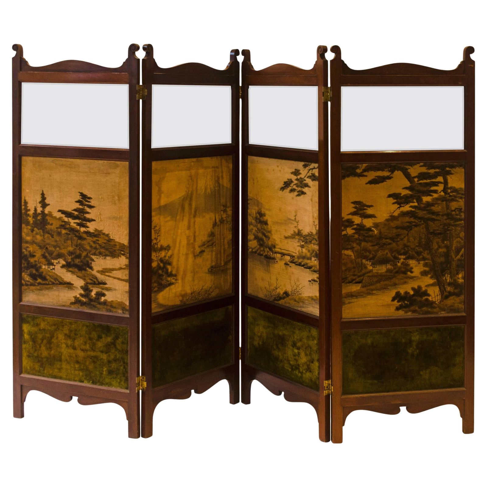 E. W. Godwin, Attri An Anglo Japanese Four Fold Screen With Japanese Silk Scenes