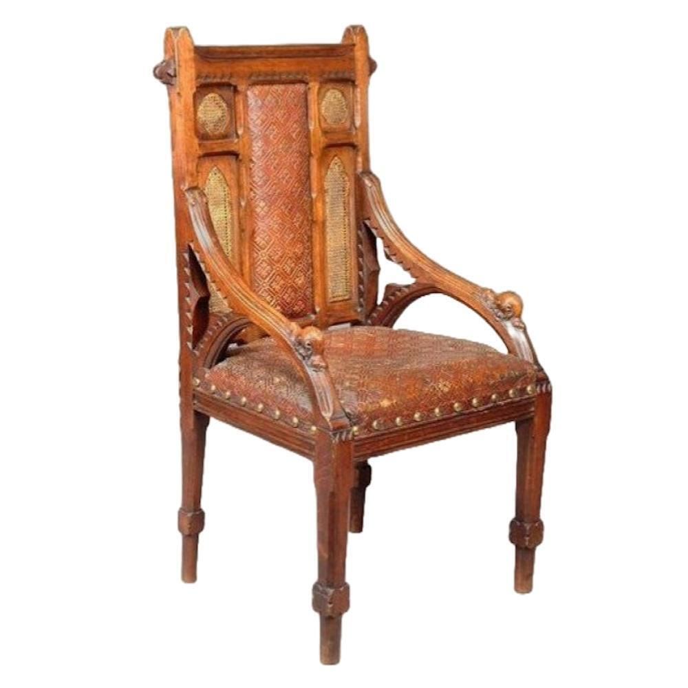 photo buy John Pollard Seddon A Pair Of Gothic Revival Oak Dining Chairs. 4 More Available