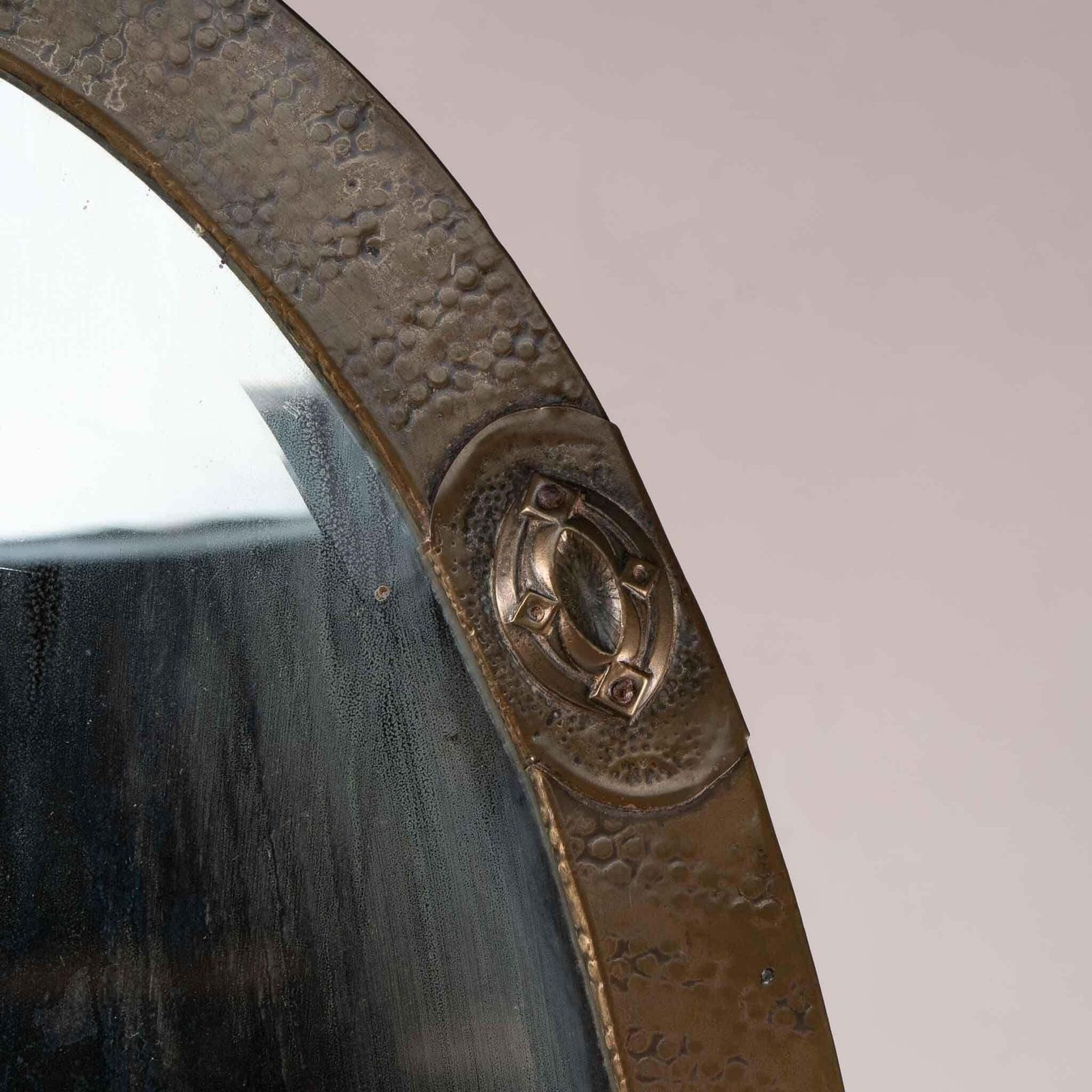 An Arts And Crafts Brass Hand Hammered Mirror With Four Celtic Style Details photo Home Decor