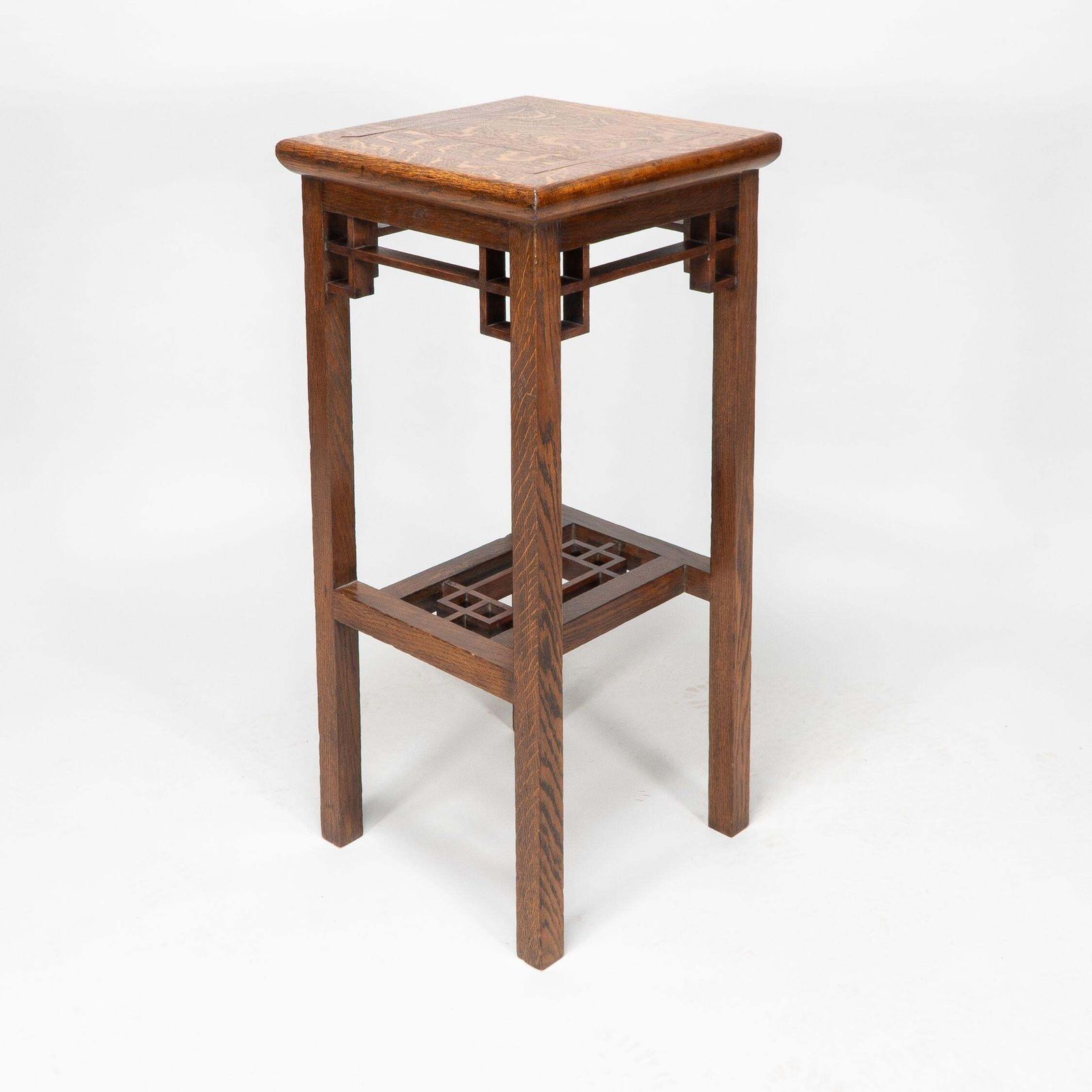 E. W. Godwin. An Anglo Japanese Oak & Lattice Statue Stand With Wide Inlaid Top photo Home Decor