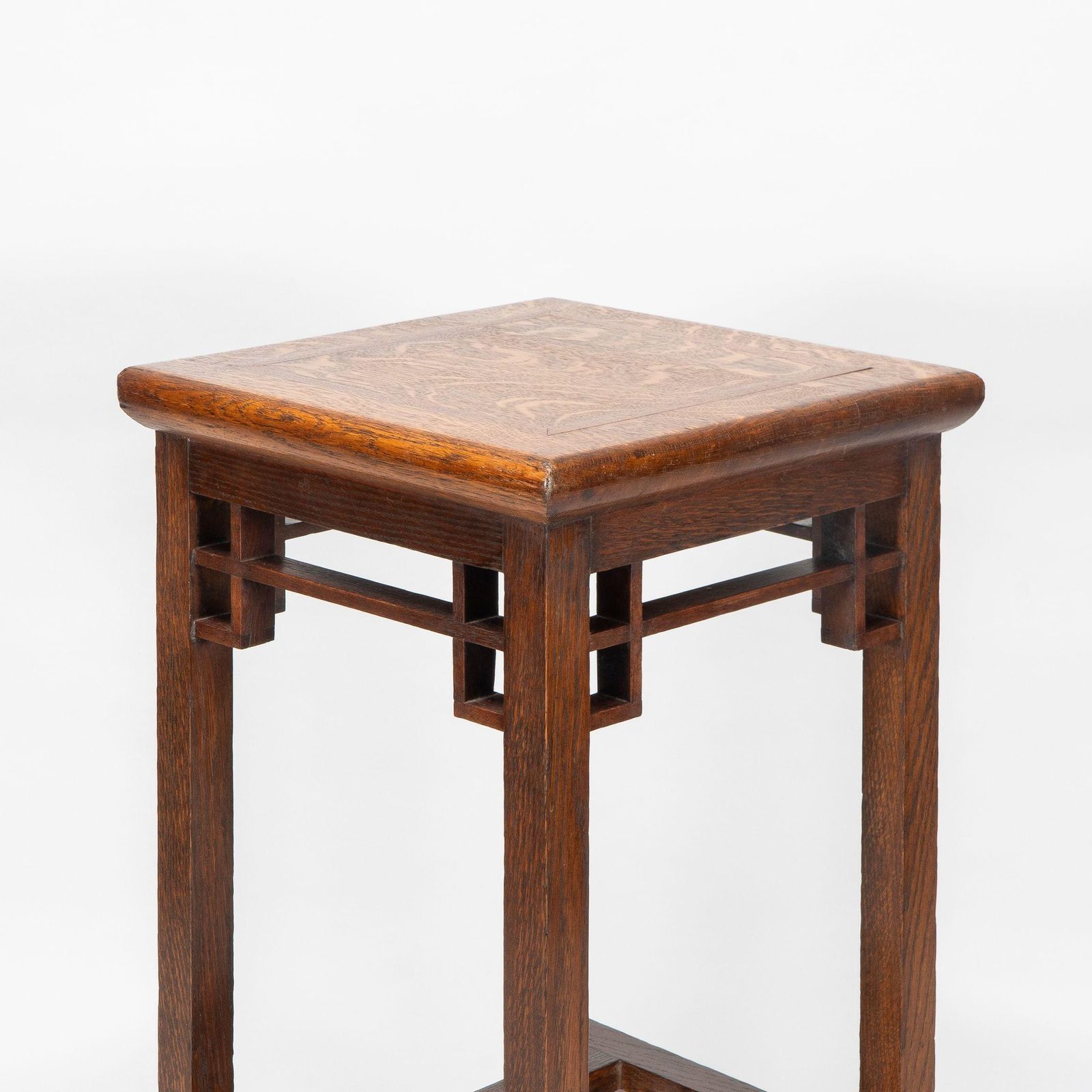 E. W. Godwin. An Anglo Japanese Oak & Lattice Statue Stand With Wide Inlaid Top photo vintage