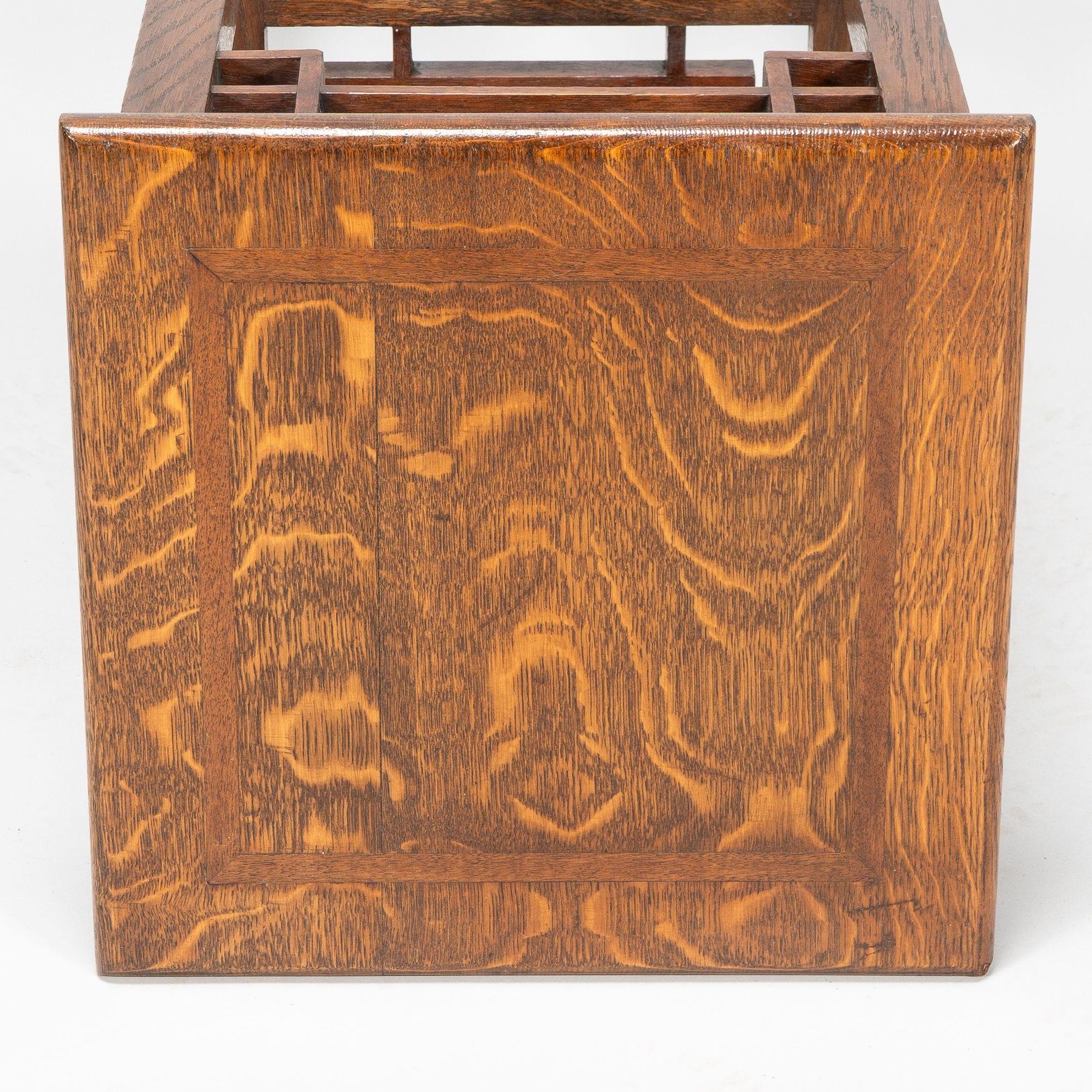 12237.0 E. W. Godwin. An Anglo Japanese Oak & Lattice Statue Stand With Wide Inlaid Top photo