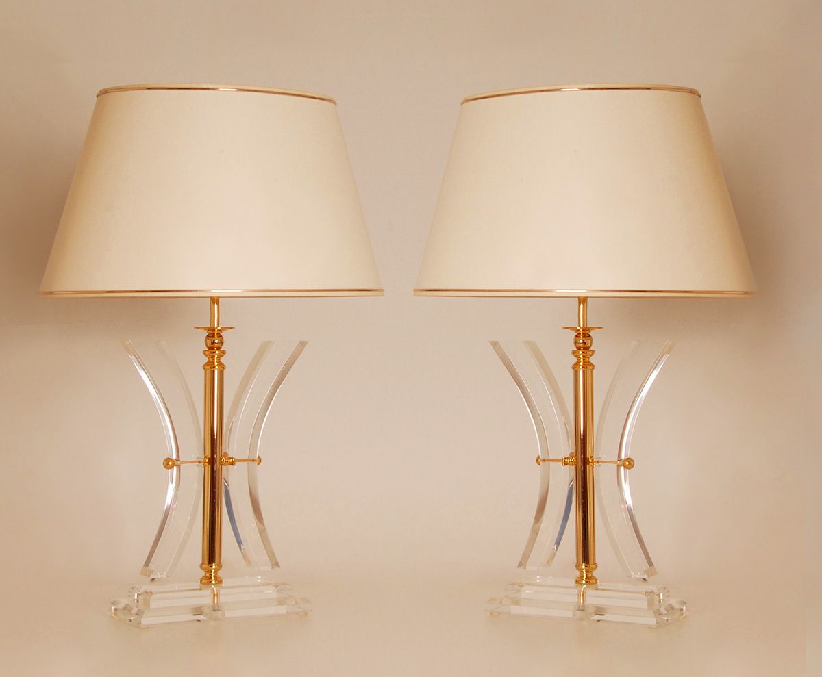 Vintage Table Lamps Crystal Gold Acrylic Kuatra Spanish Lamps Mid Century Perspex A Pair