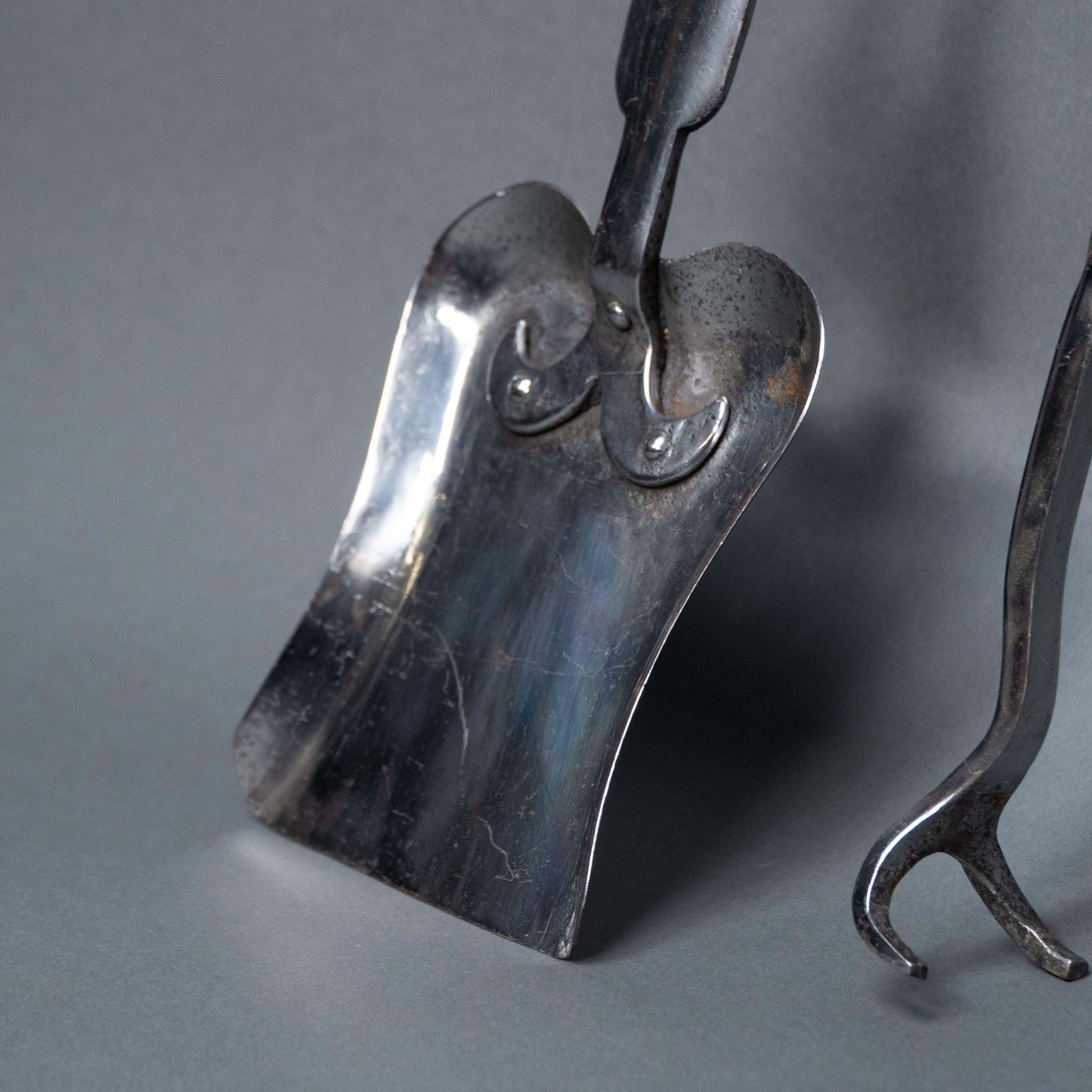 photo for sale A Set Of Arts & Crafts Cotswold School Polished Steel Hand Wrought Fire Utensils