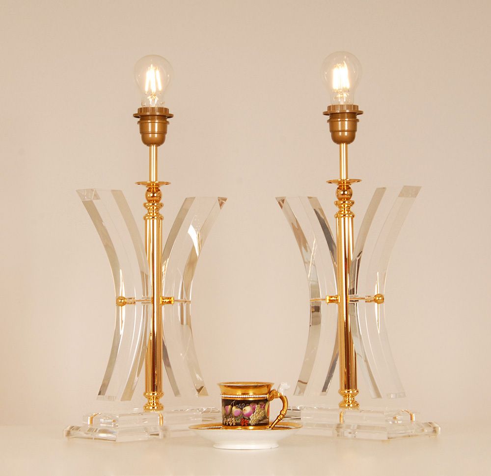 Vintage Table Lamps Crystal Gold Acrylic Kuatra Spanish Lamps Mid Century Perspex A Pair photo furniture