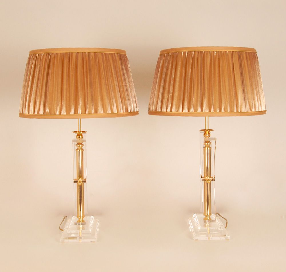 photo furniture Vintage Table Lamps Crystal Gold Acrylic Kuatra Spanish Lamps Mid Century Perspex A Pair