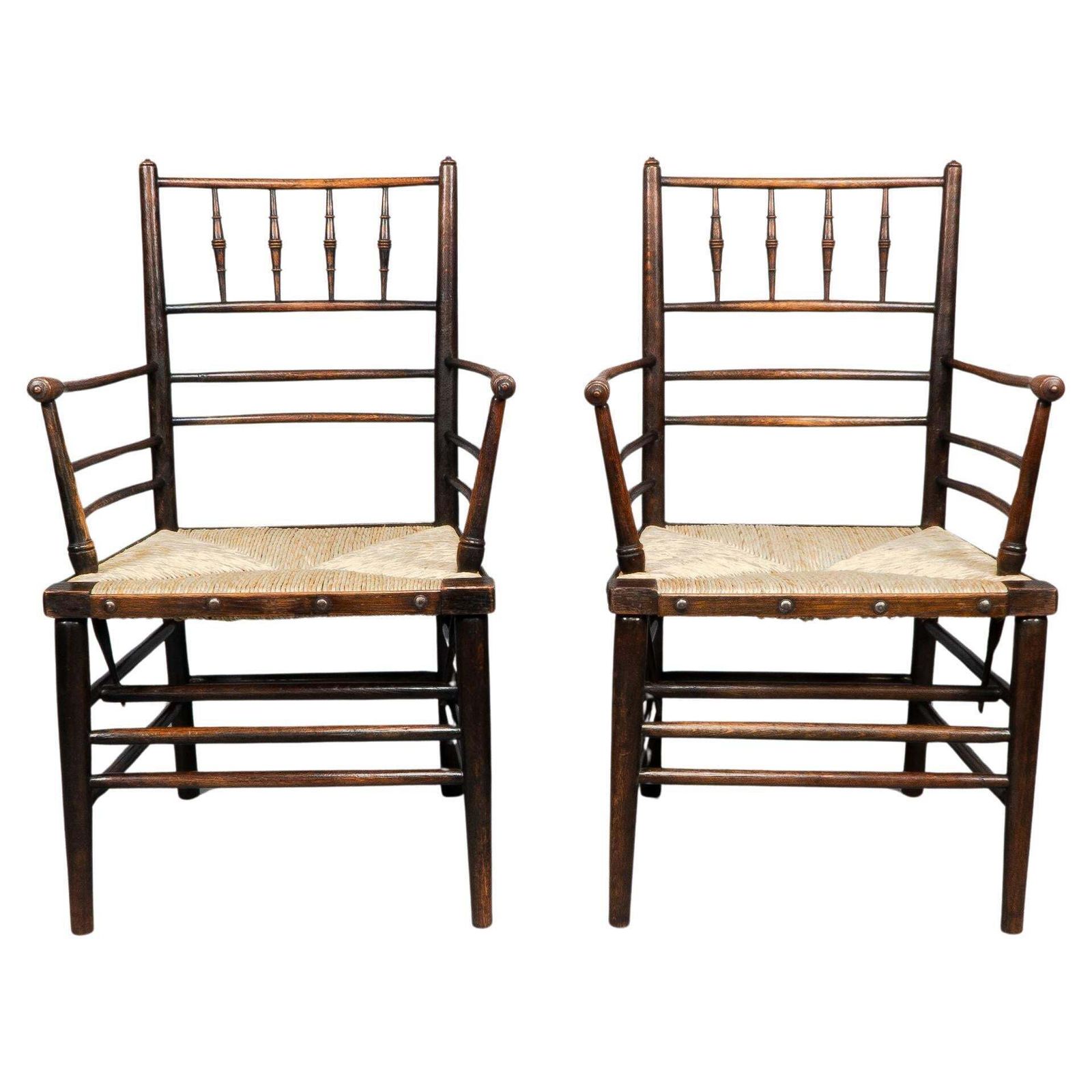 Attributed To Philip Webb Rare Pair Of Large Sussex Armchairs, Fully Restored