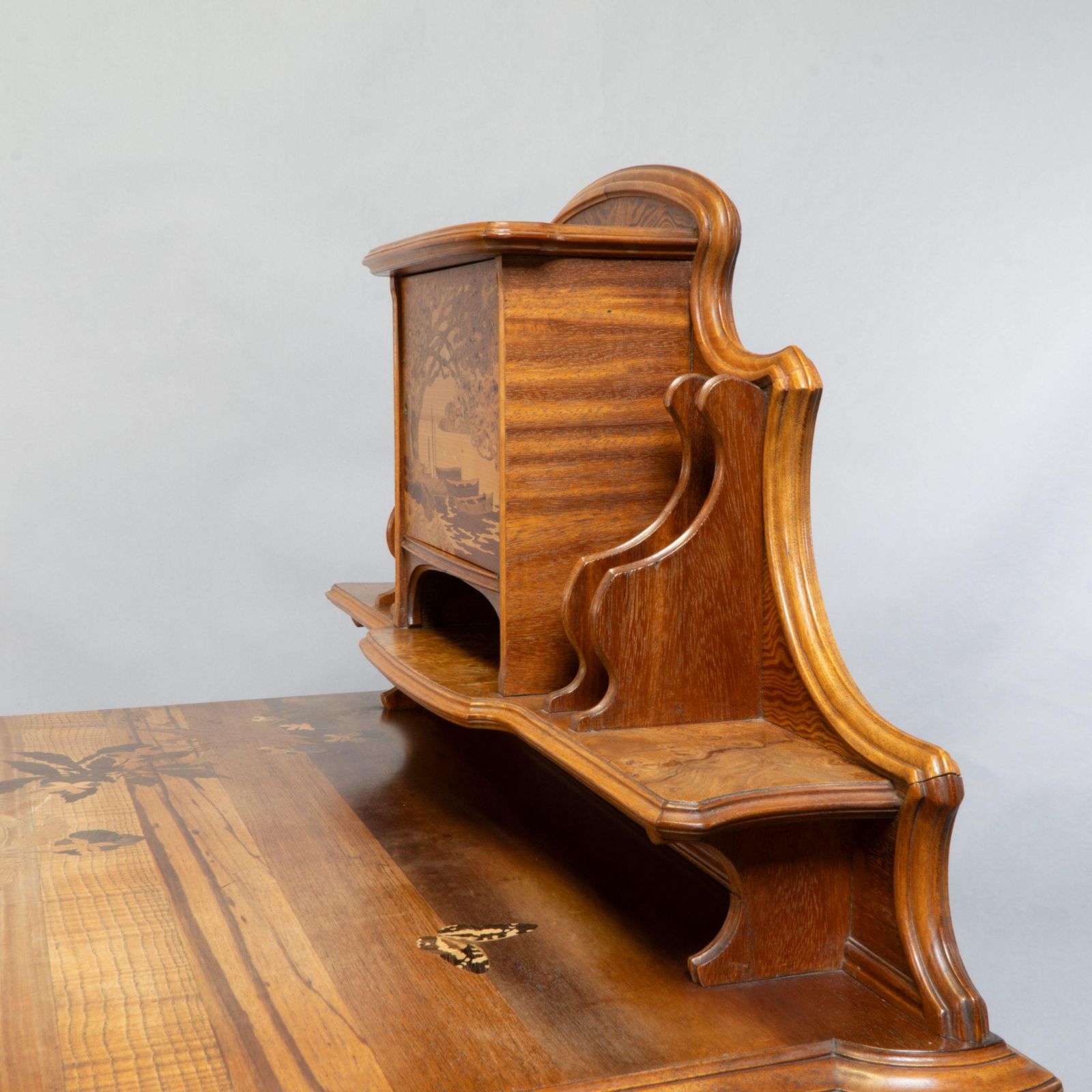 Furniture Emile Galle. An Art Nouveau Walnut Writing Desk With Exceptional Inlaid Scenery photo
