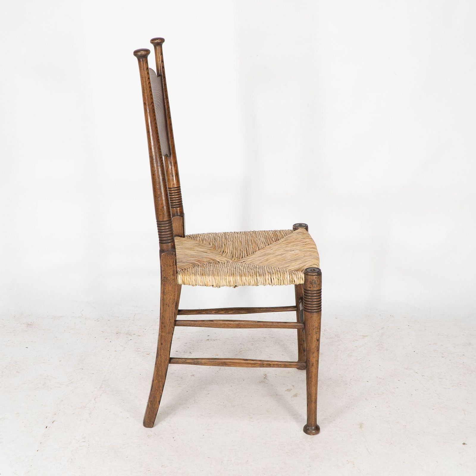 William Birch For Liberty & Co. A Pair Of Arts & Crafts Rush Seat Oak Chairs photo vinterior