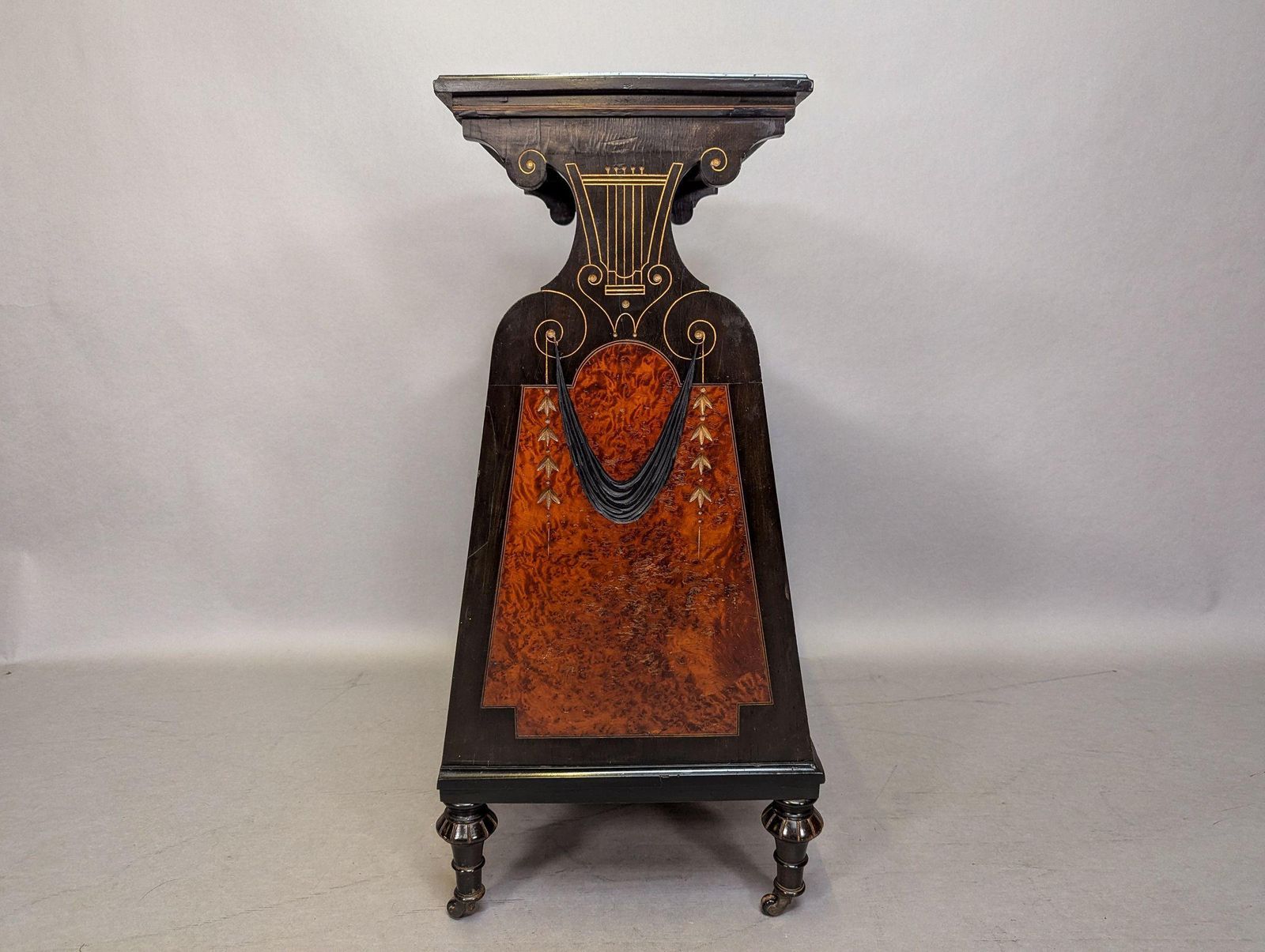An Aesthetic Movement Amboyna And Ebonized Music Cabinet With Gilt Decoration photo vinterior