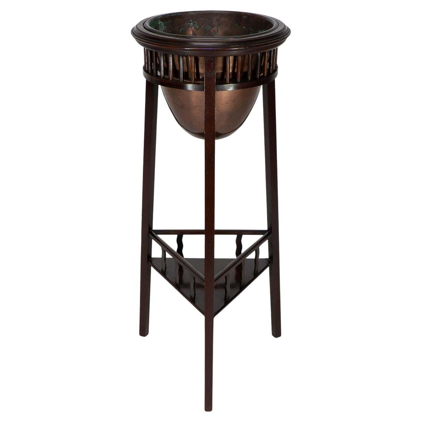 Shapland & Petter. A Rare Arts & Crafts Two Tier Walnut Three Leg Plant Stand