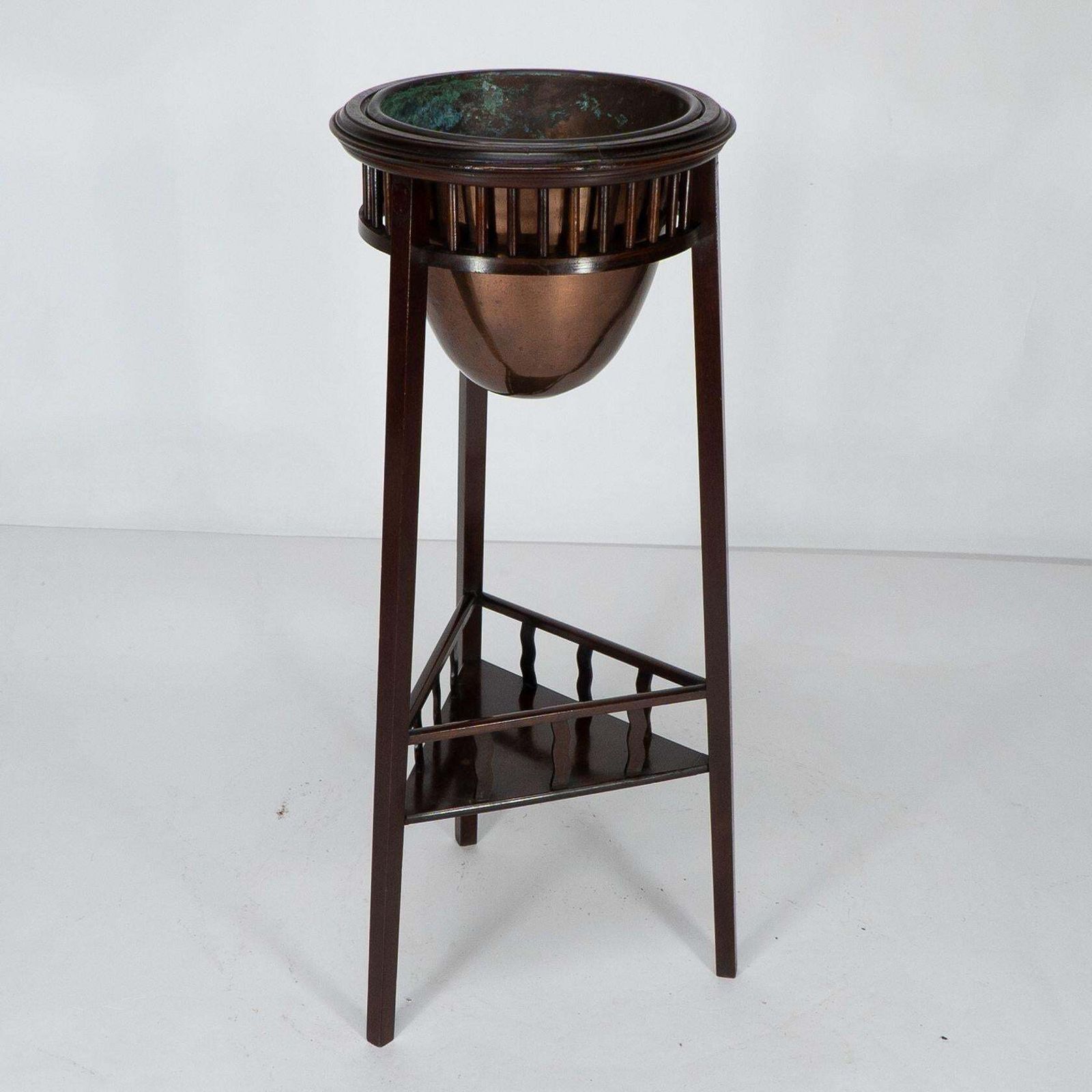 Shapland & Petter. A Rare Arts & Crafts Two Tier Walnut Three Leg Plant Stand photo furniture