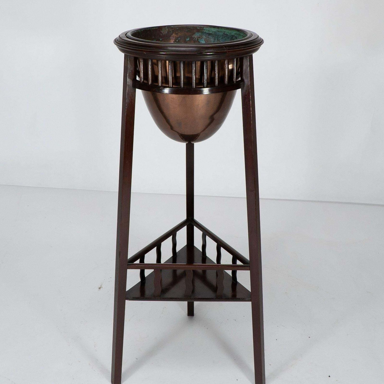 Shapland & Petter. A Rare Arts & Crafts Two Tier Walnut Three Leg Plant Stand photo vinterior