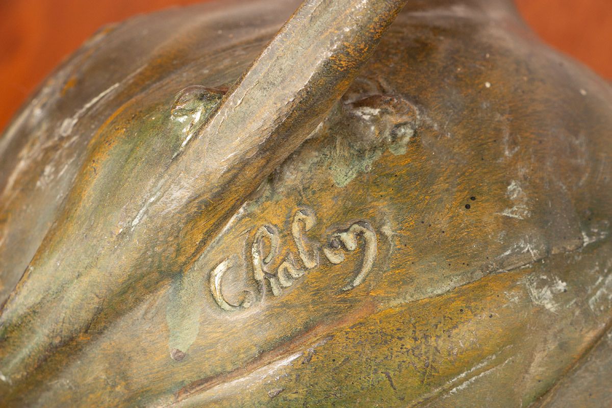 Vase Art Nouveau en étain massif, patine bronze, par Louis Chalon, 1910. photo buy