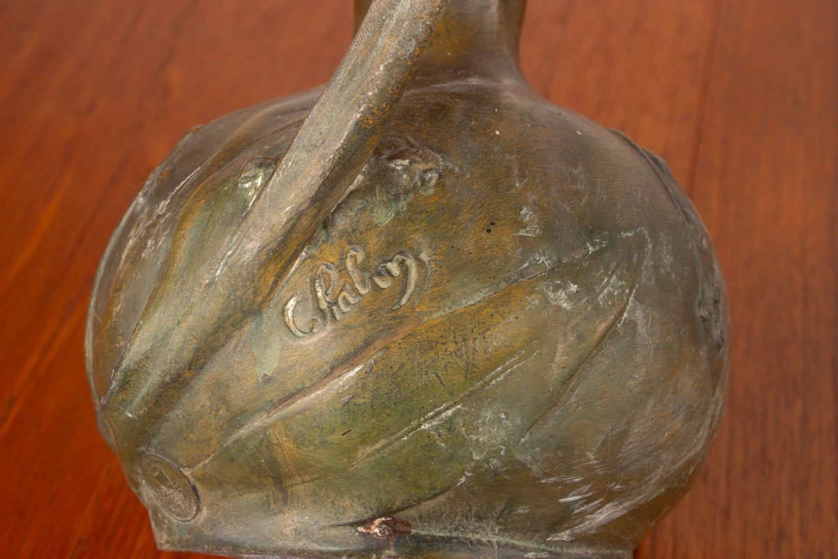 photo buy Art Nouveau Vase In Solid Pewter With Bronze Patina By Louis Chalon 1910.